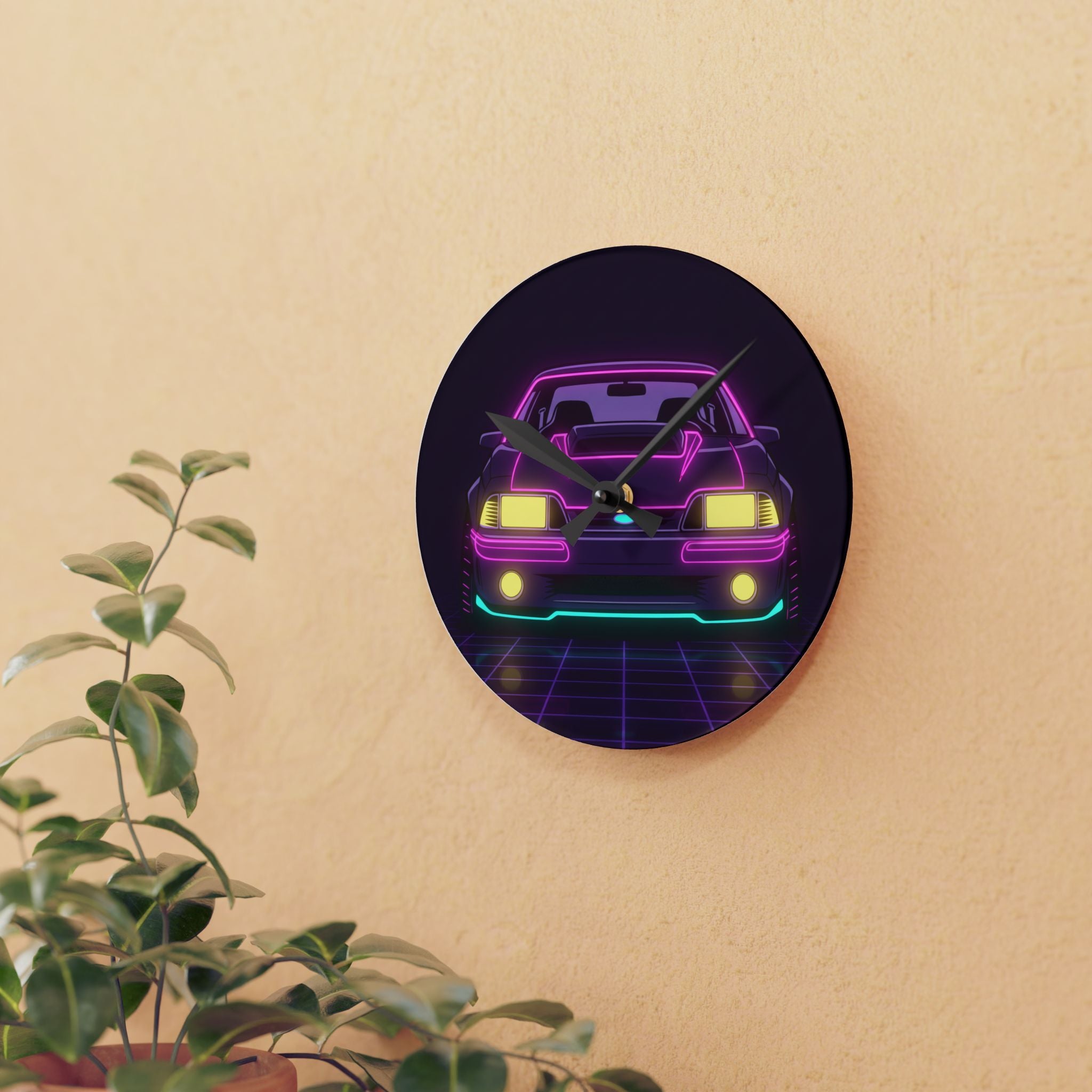 Ford Mustang Fox Body GT Neon Synthwave Wall Clock