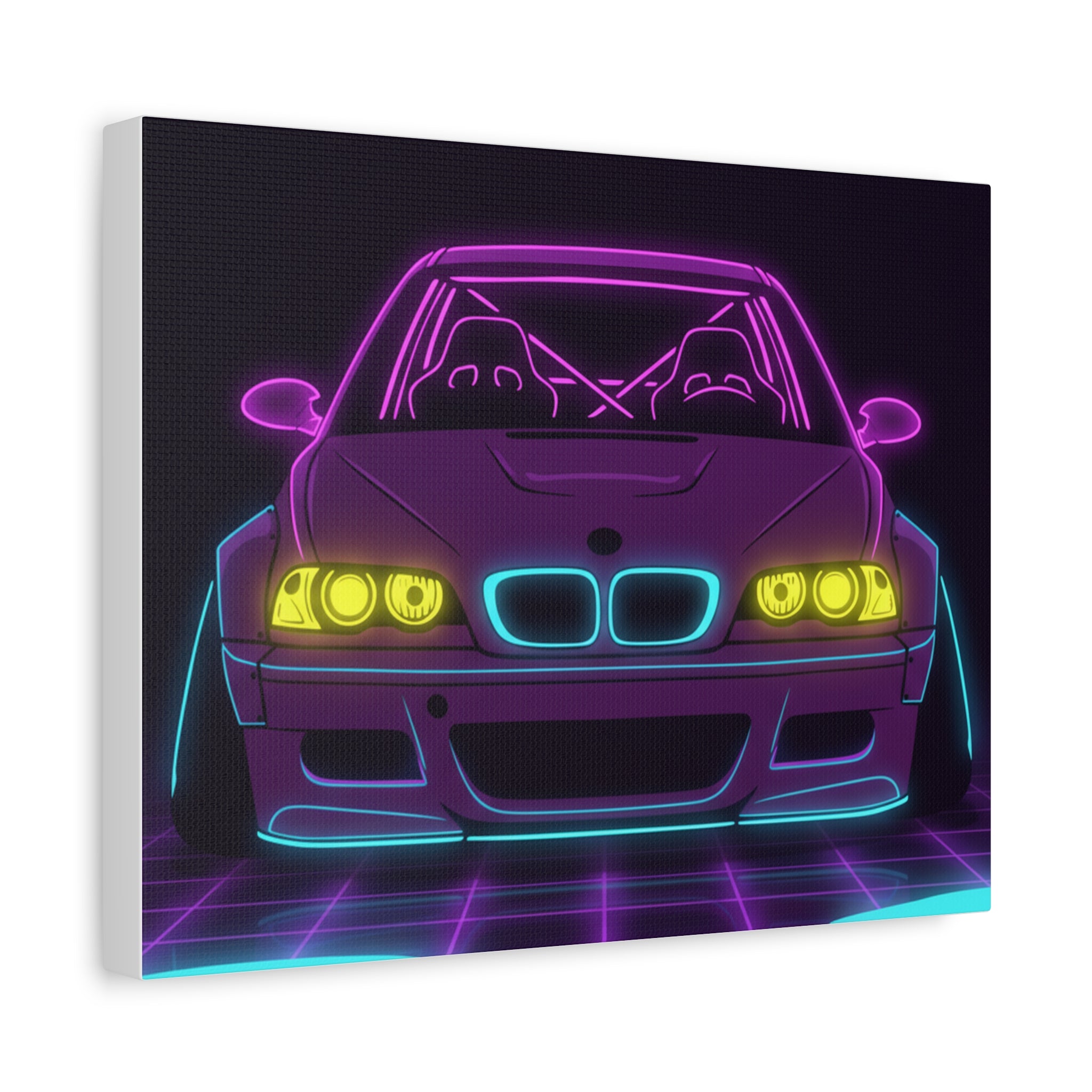 BMW E46 M3 (2000-06) Neon Synthwave Canvas Wall Art
