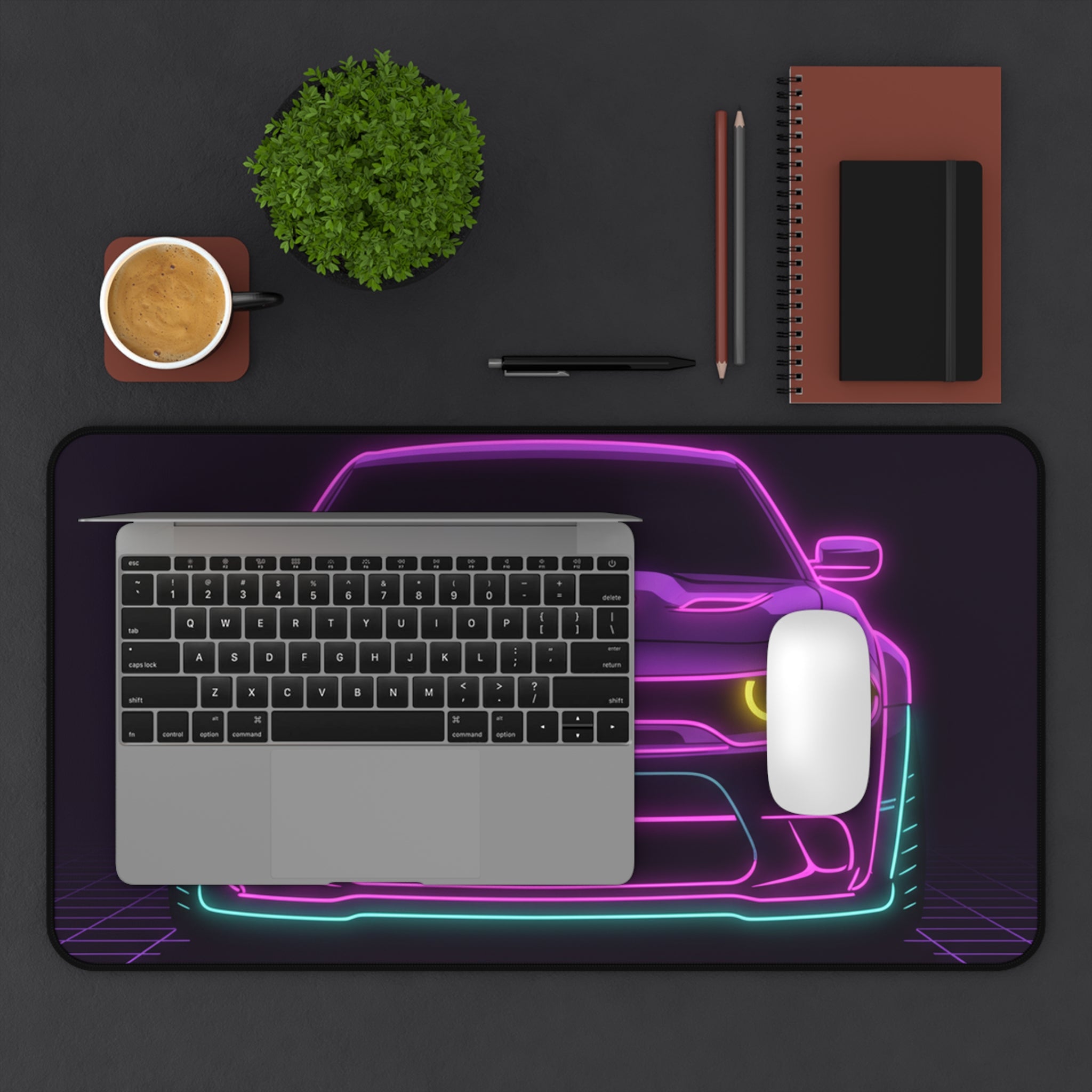 Dodge Challenger SRT Hellcat Neon Synthwave Desk Mat