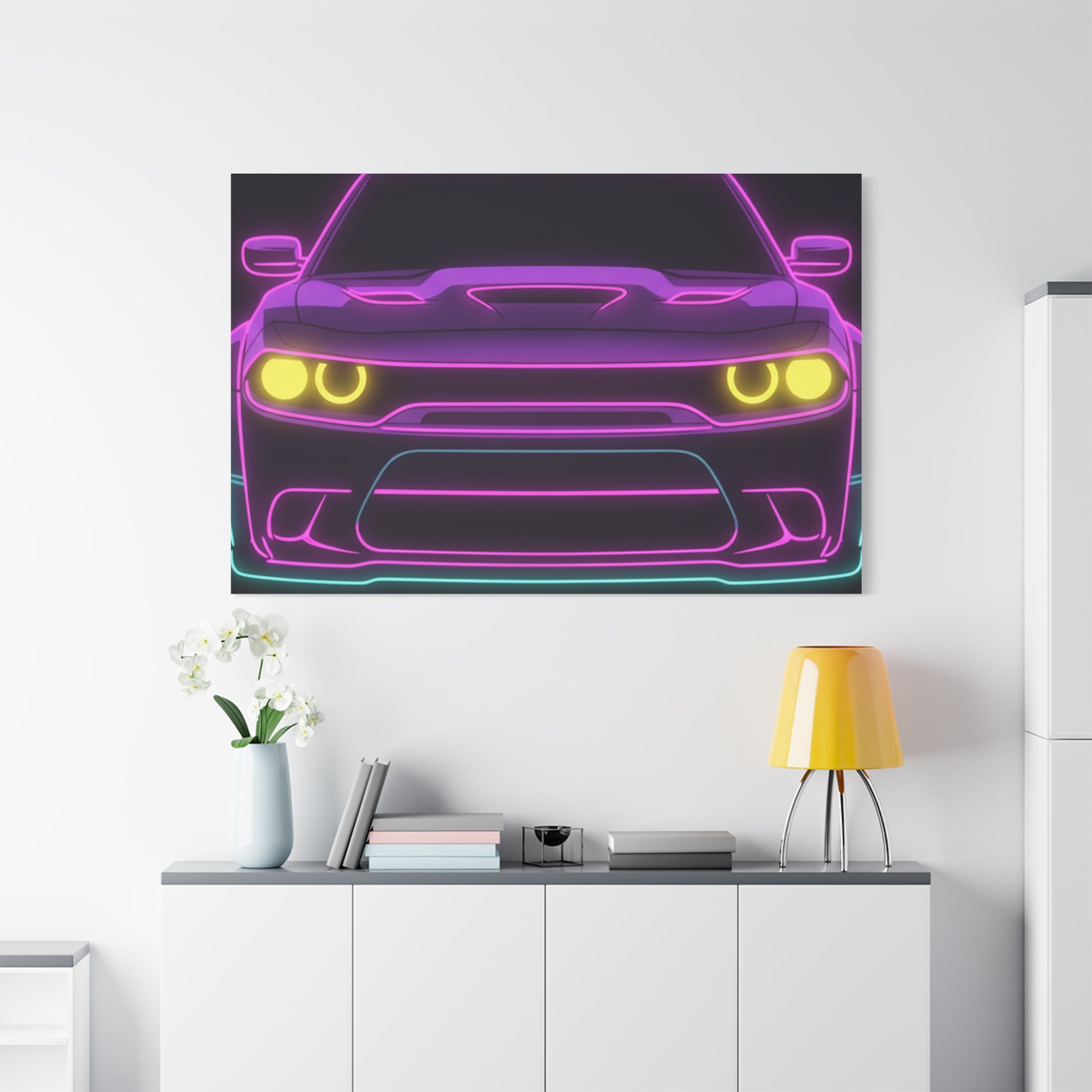 Dodge Challenger SRT Hellcat Neon Synthwave Canvas Wall Art