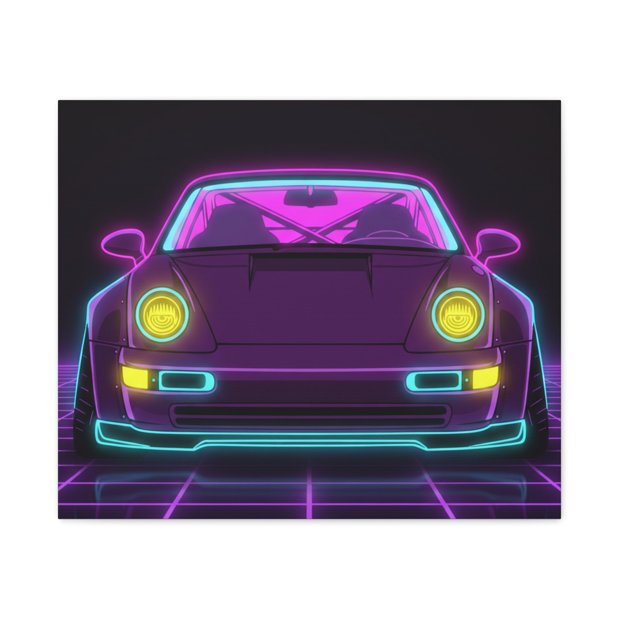 Porsche 964 Turbo Neon Synthwave Canvas Wall Art