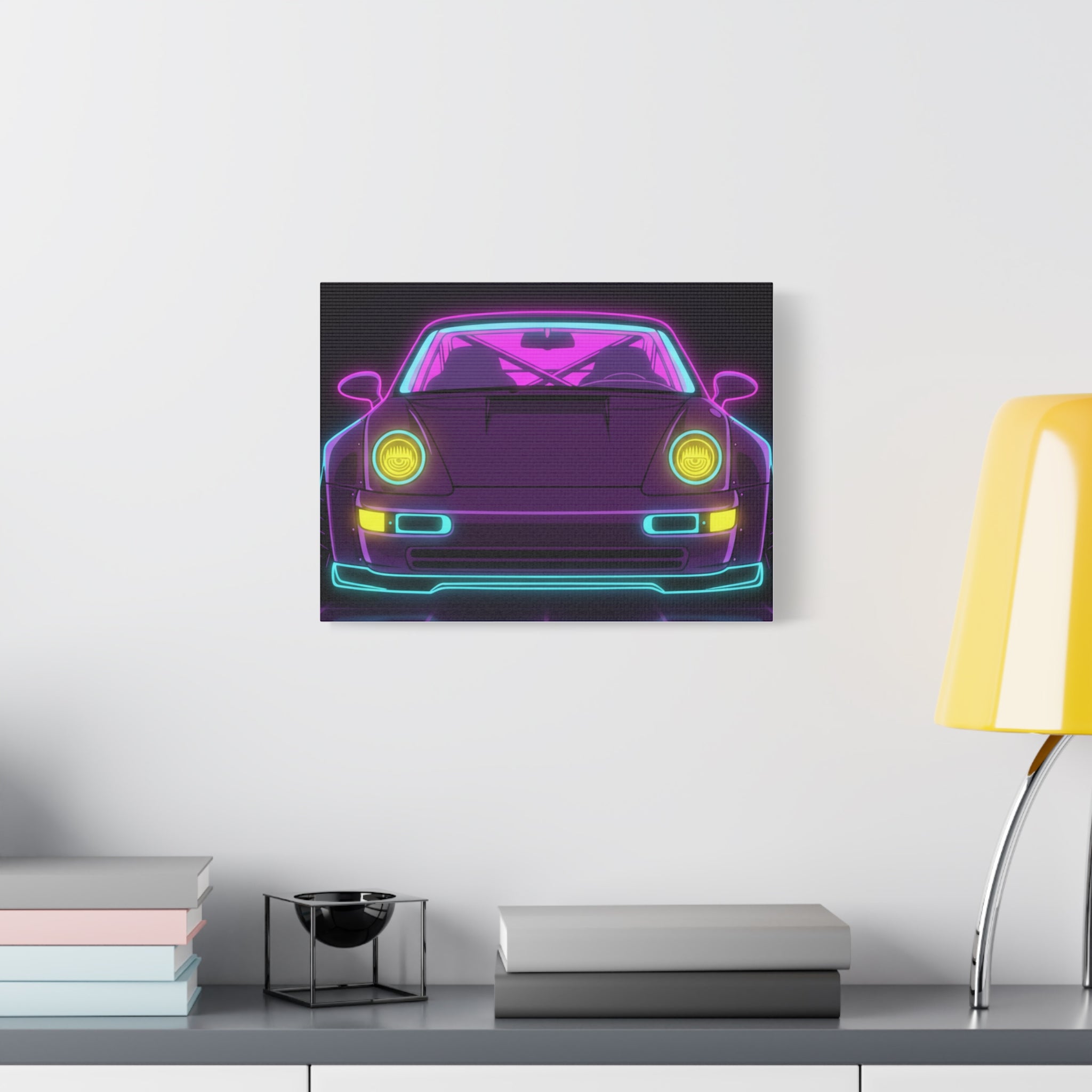 Porsche 964 Turbo Neon Synthwave Canvas Wall Art