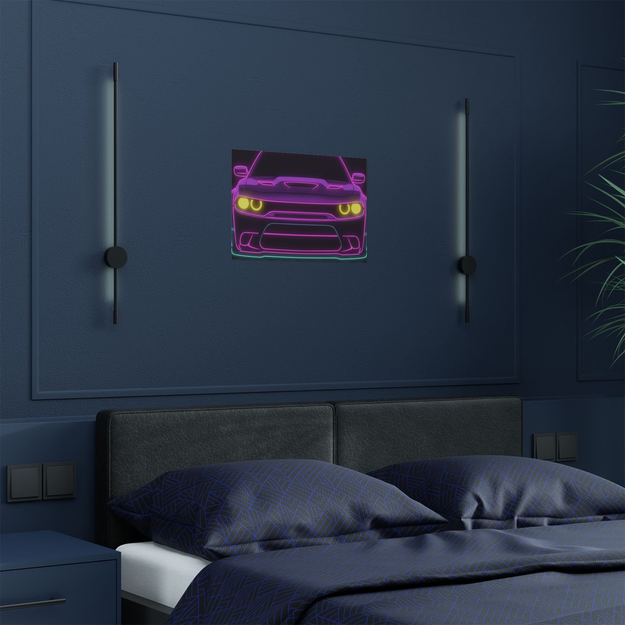 Dodge Challenger SRT Hellcat Neon Synthwave Poster
