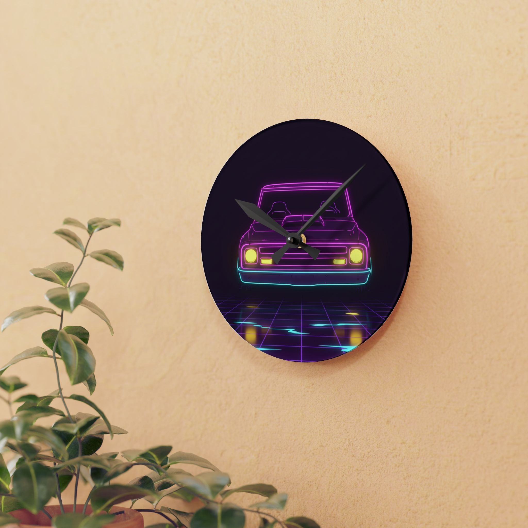 Chevy C10 Pickup (1967-72) Neon Synthwave Wall Clock