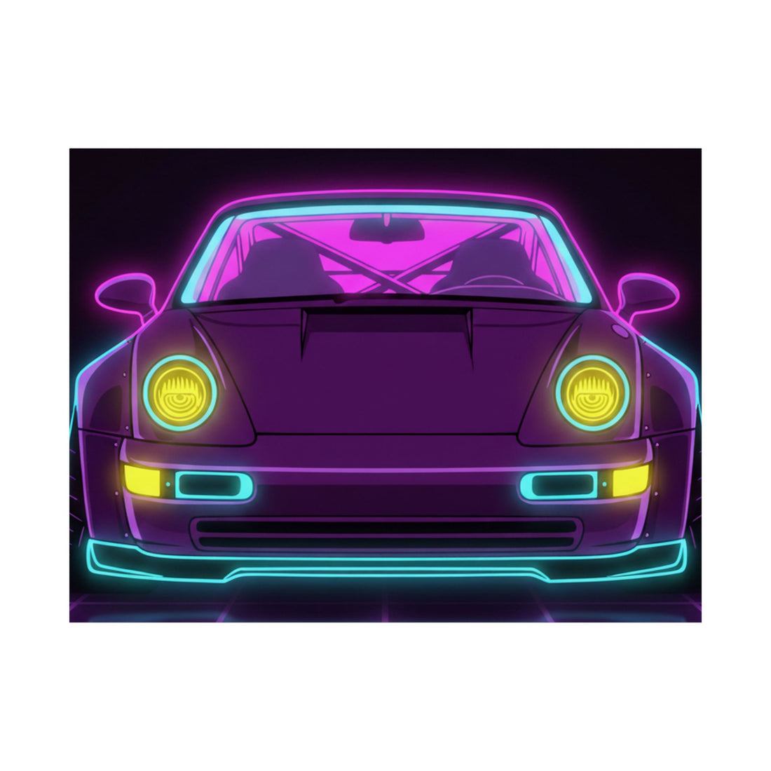 Porsche 964 Turbo Neon Synthwave Poster
