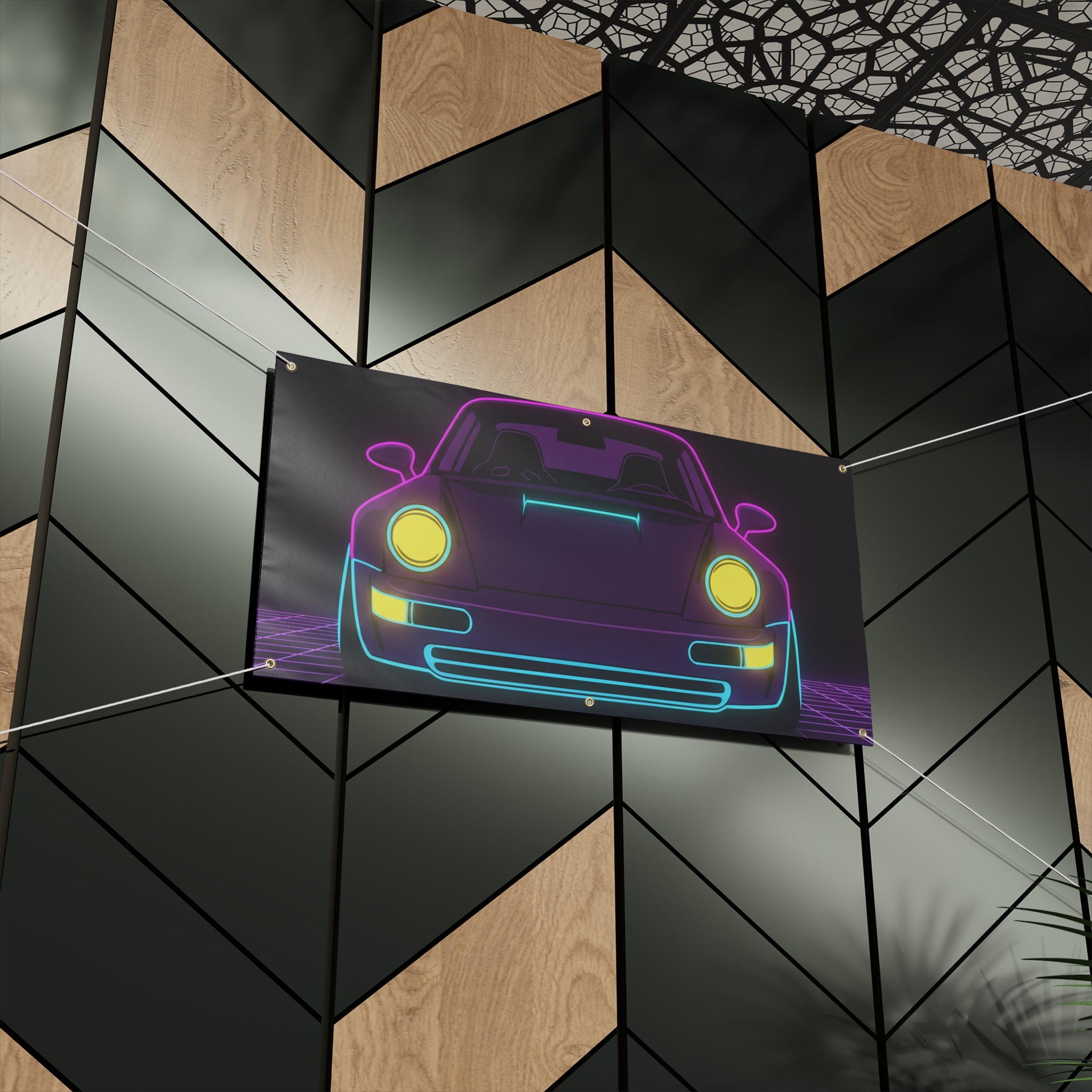 Porsche 964 Singer Neon Synthwave Banner