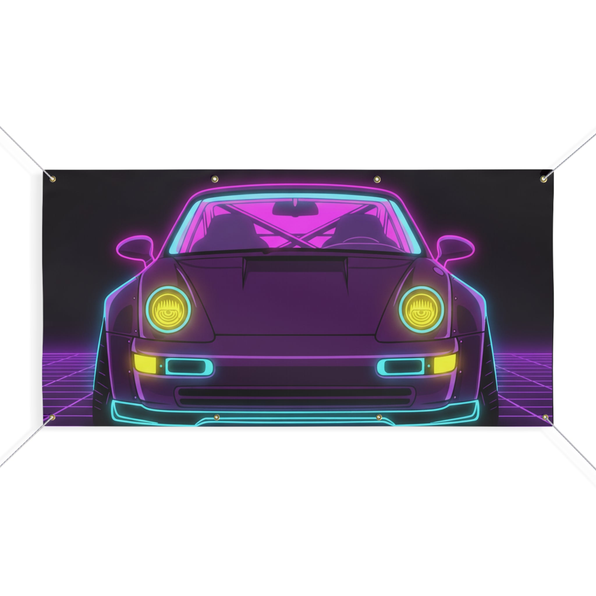 Porsche 964 Turbo Neon Synthwave Banner