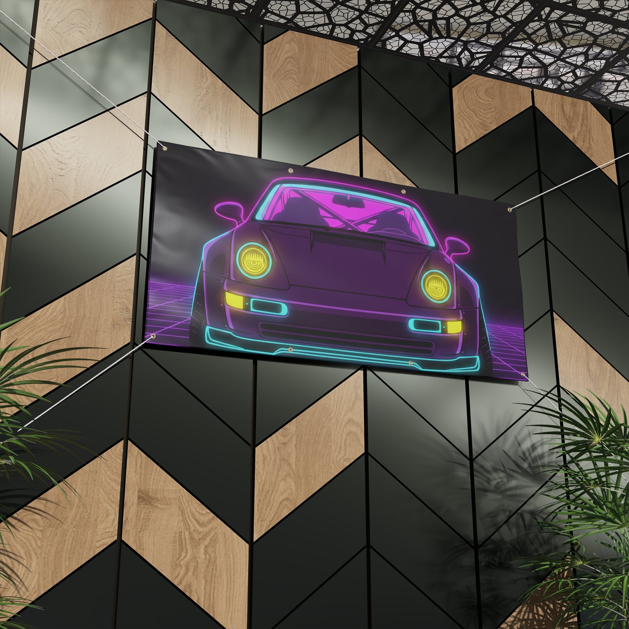 Porsche 964 Turbo Neon Synthwave Banner