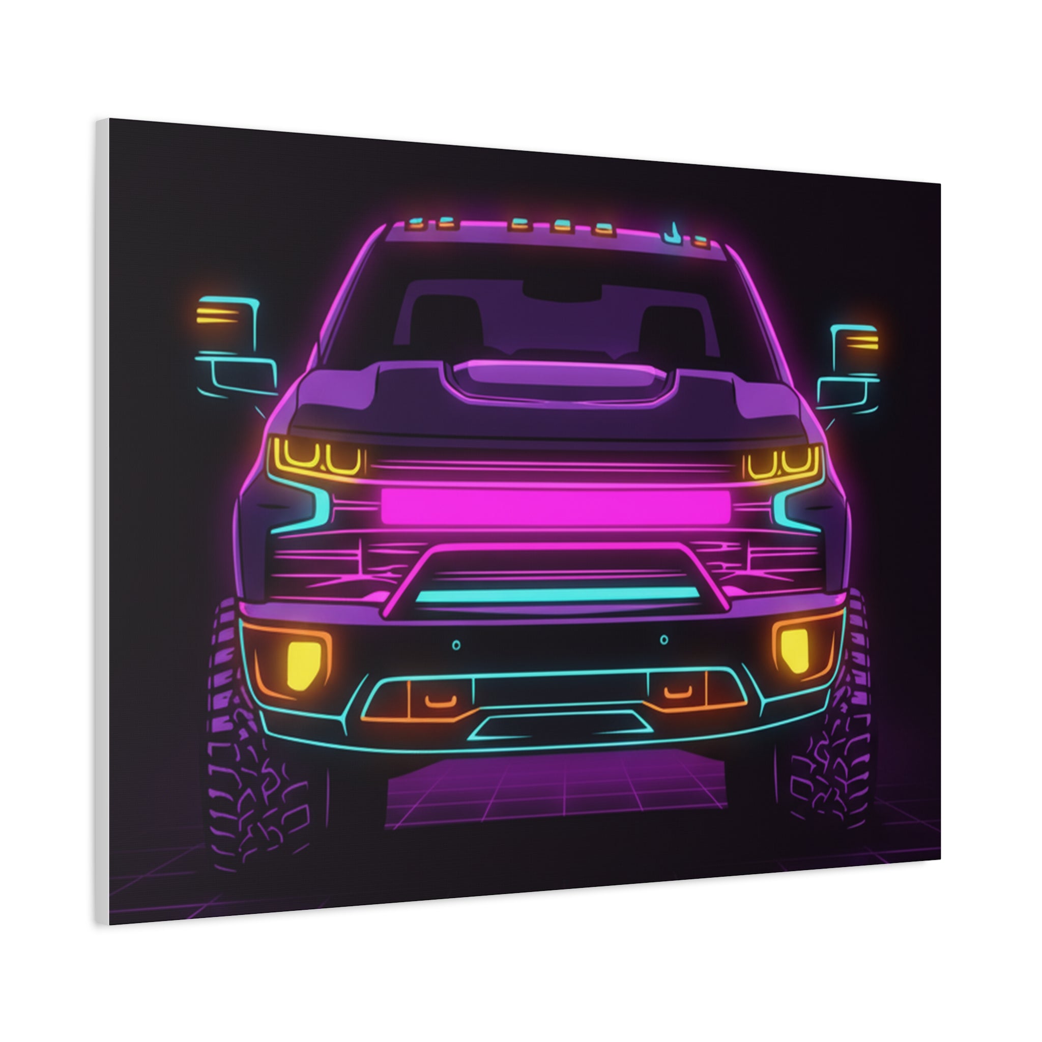 Chevy Silverado Trail Boss (2019+) Neon Synthwave Canvas Wall Art