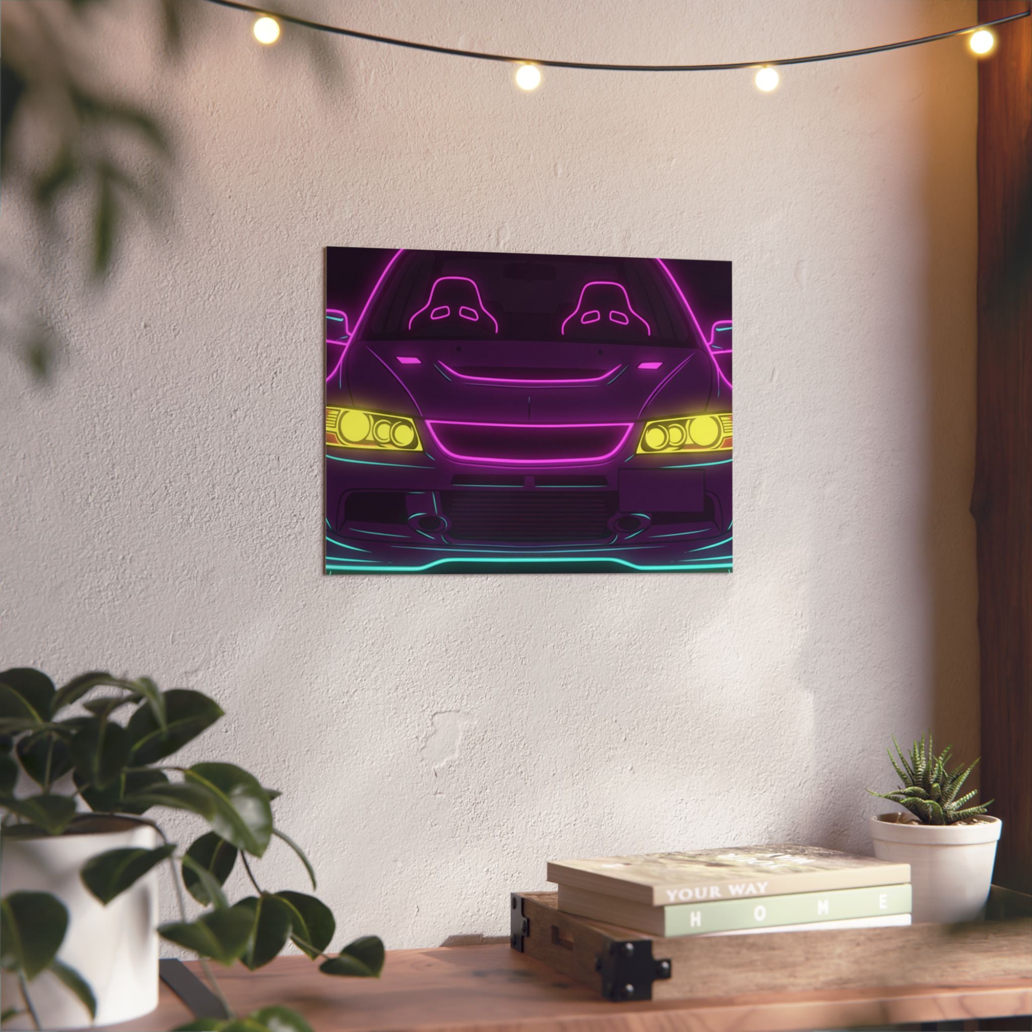 Mitsubishi Evo IX (2005-07) Neon Synthwave Metal Wall Sign
