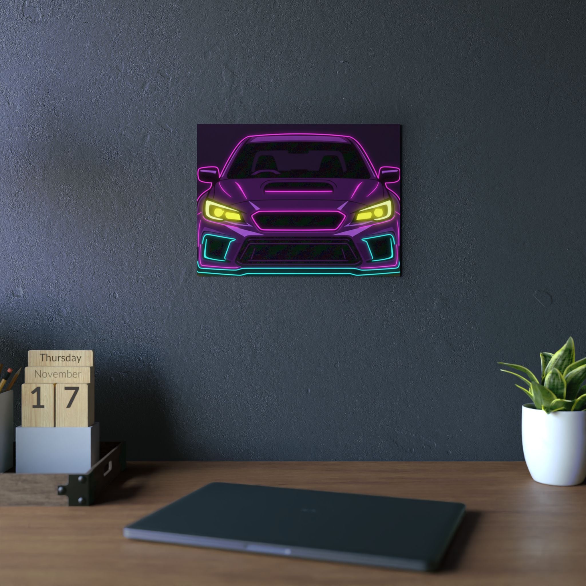 Subaru WRX STI Neon Synthwave Metal Wall Sign