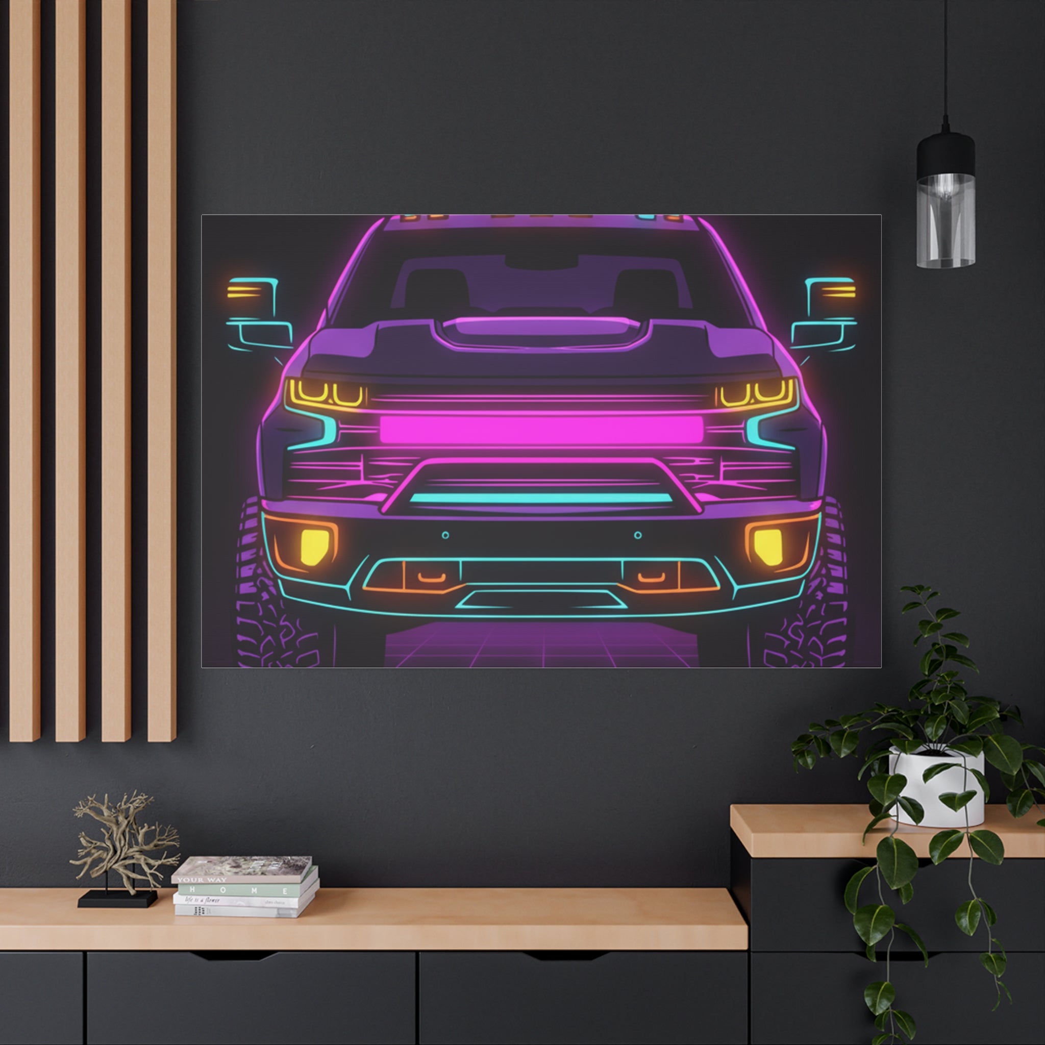 Chevy Silverado Trail Boss (2019+) Neon Synthwave Canvas Wall Art