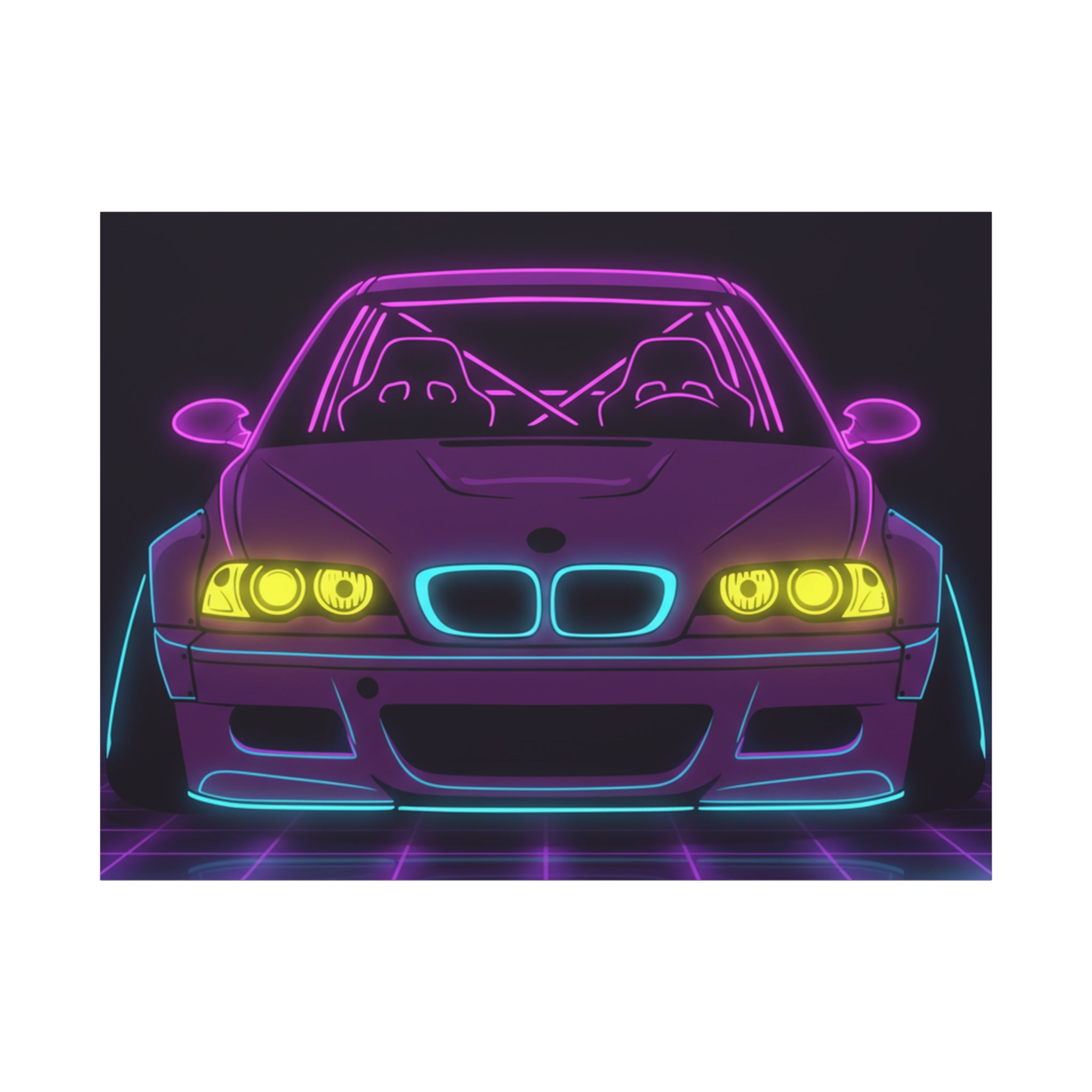 BMW E46 M3 (2000-06) Neon Synthwave Canvas Wall Art