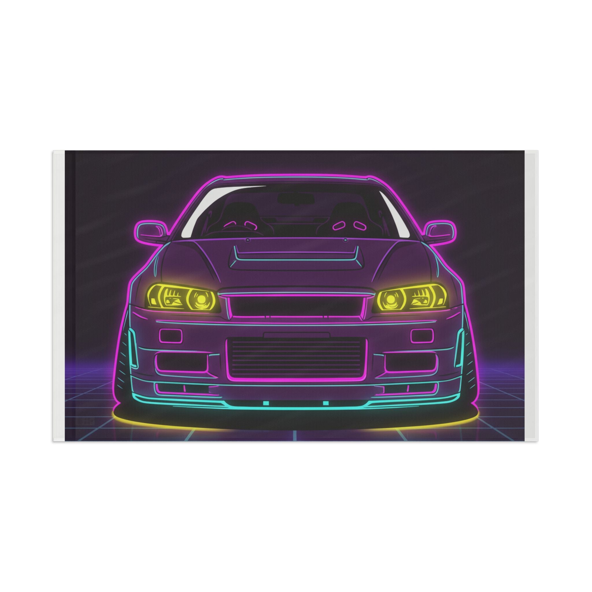 Nissan GT-R Neon Synthwave Garage Flag