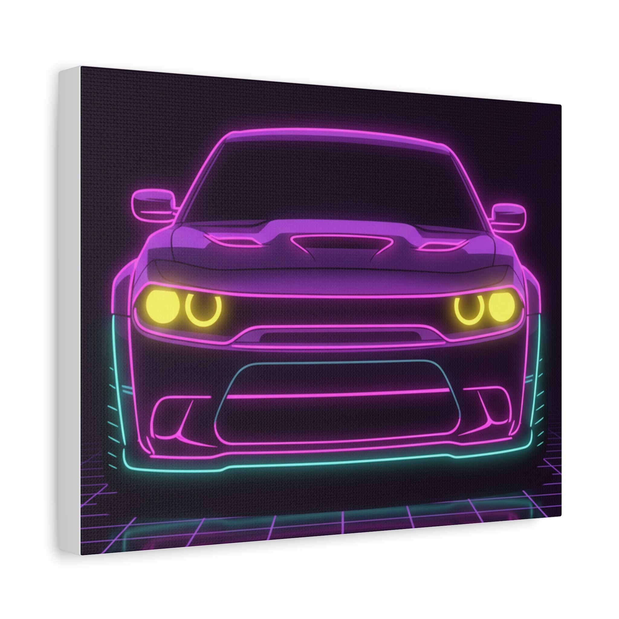 Dodge Challenger SRT Hellcat Neon Synthwave Canvas Wall Art