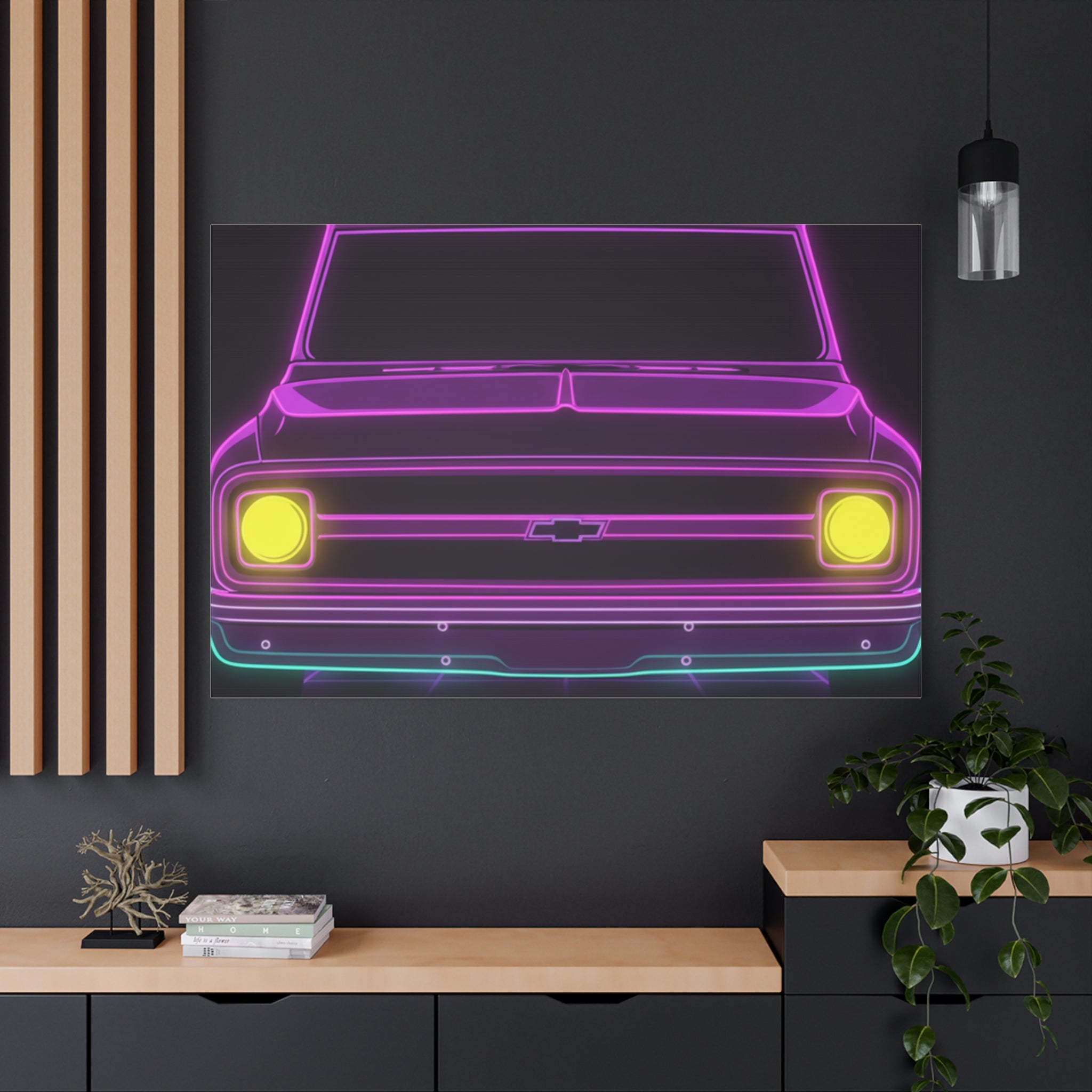 Chevy C10 Pickup (1967-72) Pro-Touring Neon Synthwave Canvas Wall Art