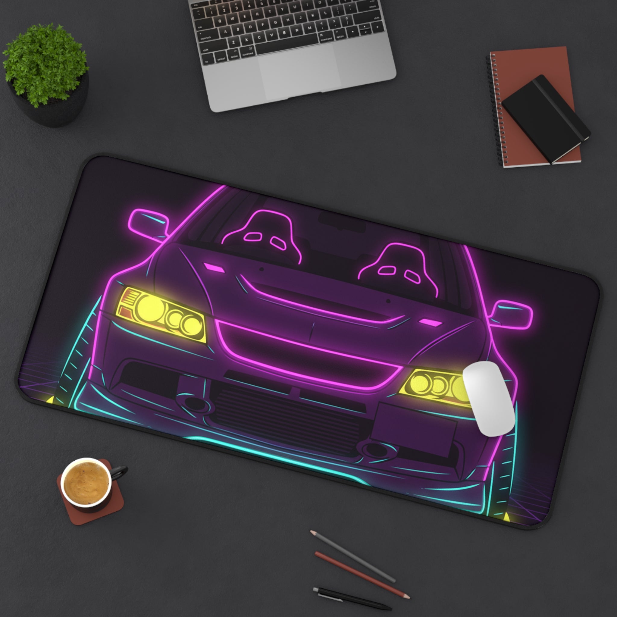 Mitsubishi Evo IX (2005-07) Neon Synthwave Desk Mat