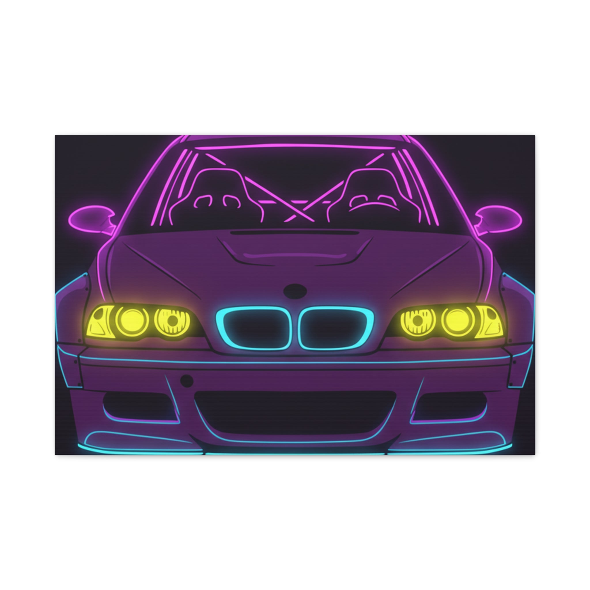 BMW E46 M3 (2000-06) Neon Synthwave Canvas Wall Art