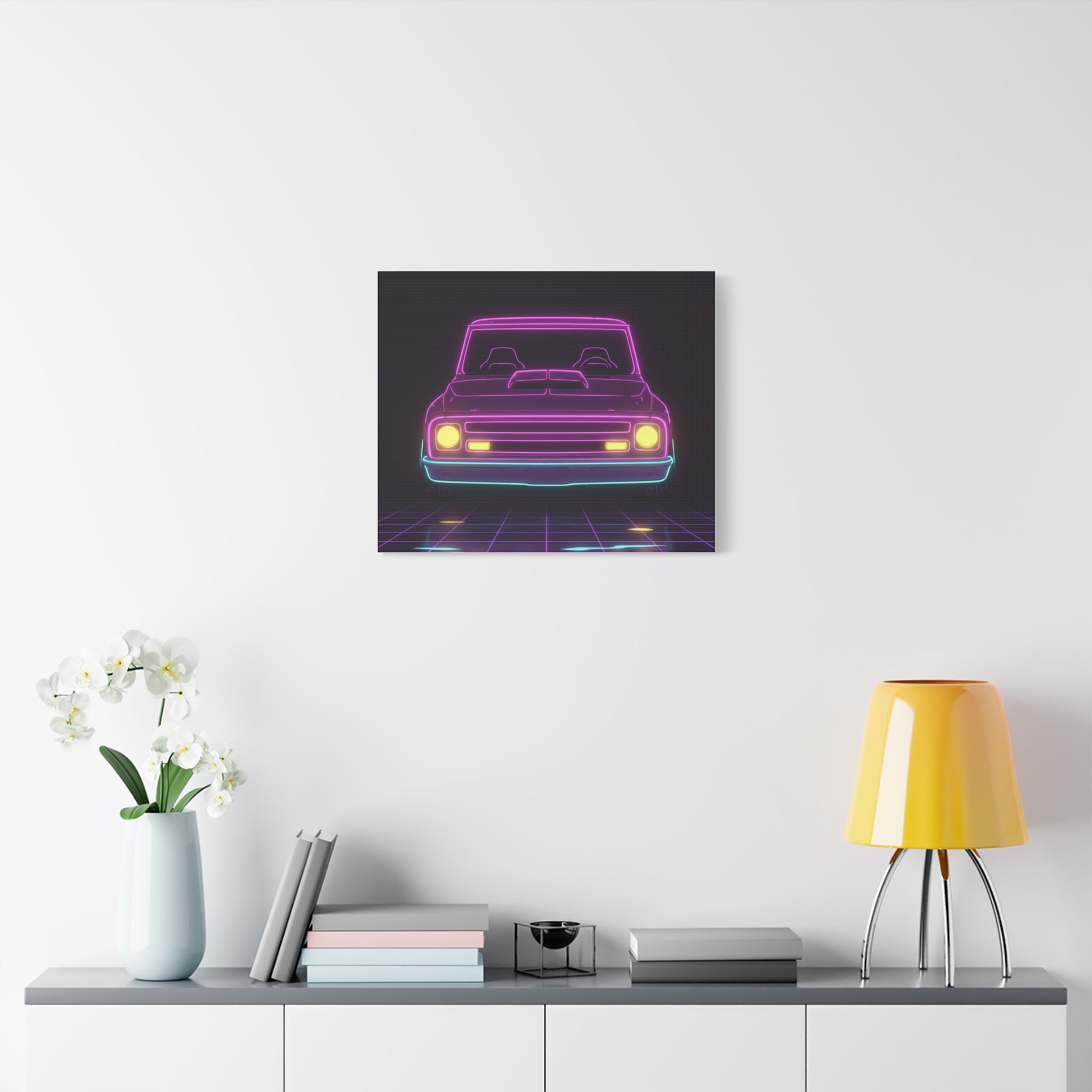 Chevy C10 Pickup (1967-72) Neon Synthwave Canvas Wall Art