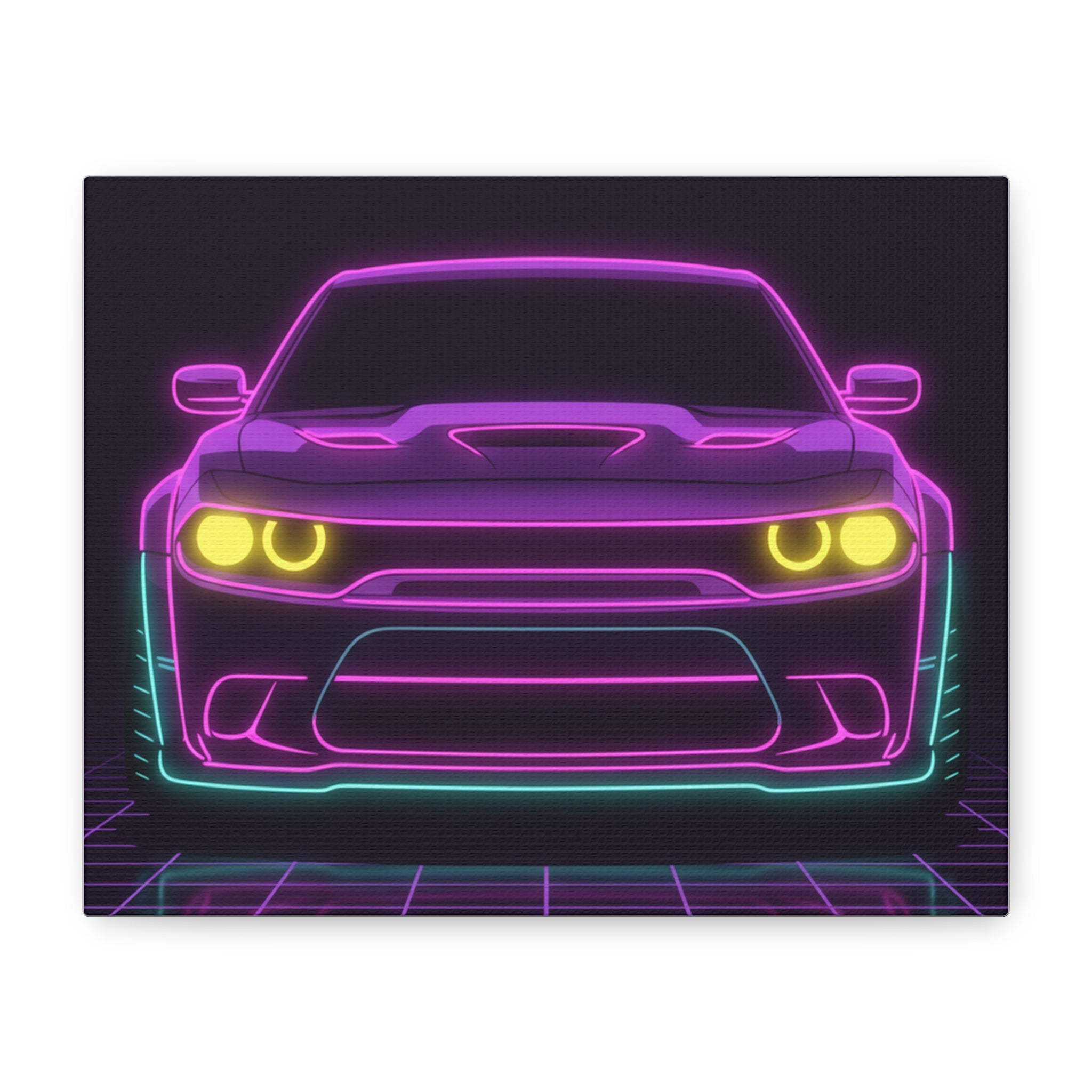 Dodge Challenger SRT Hellcat Neon Synthwave Canvas Wall Art