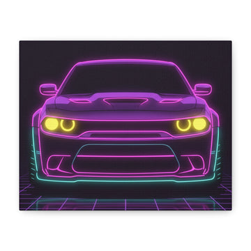 Dodge Challenger SRT Hellcat Neon Synthwave Canvas Wall Art