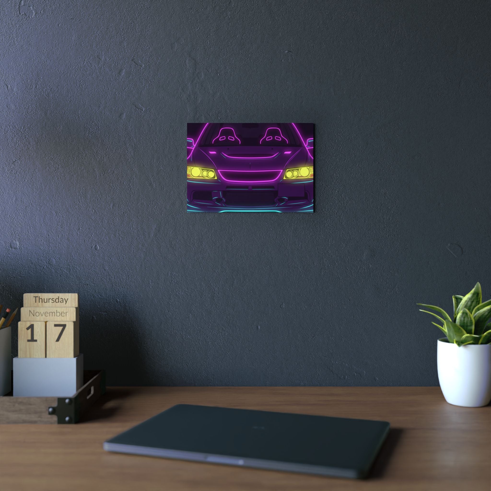 Mitsubishi Evo IX (2005-07) Neon Synthwave Metal Wall Sign