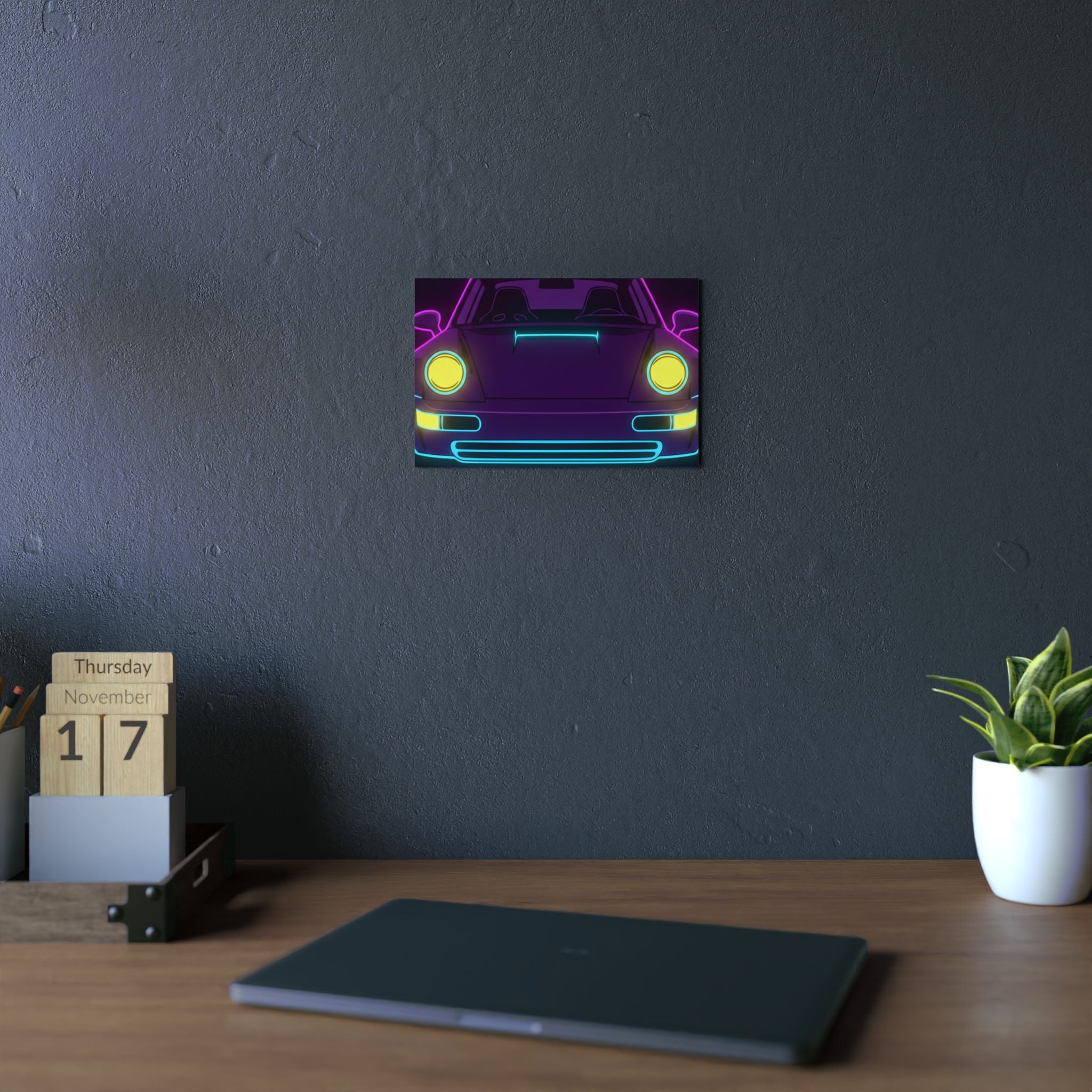 Porsche 964 Singer Neon Synthwave Metal Wall Sign