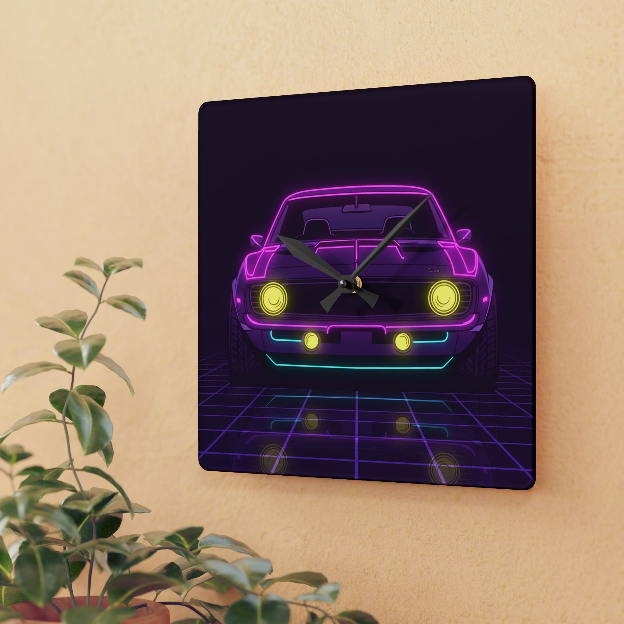 1969 Chevrolet Camaro SS Neon Synthwave Wall Clock