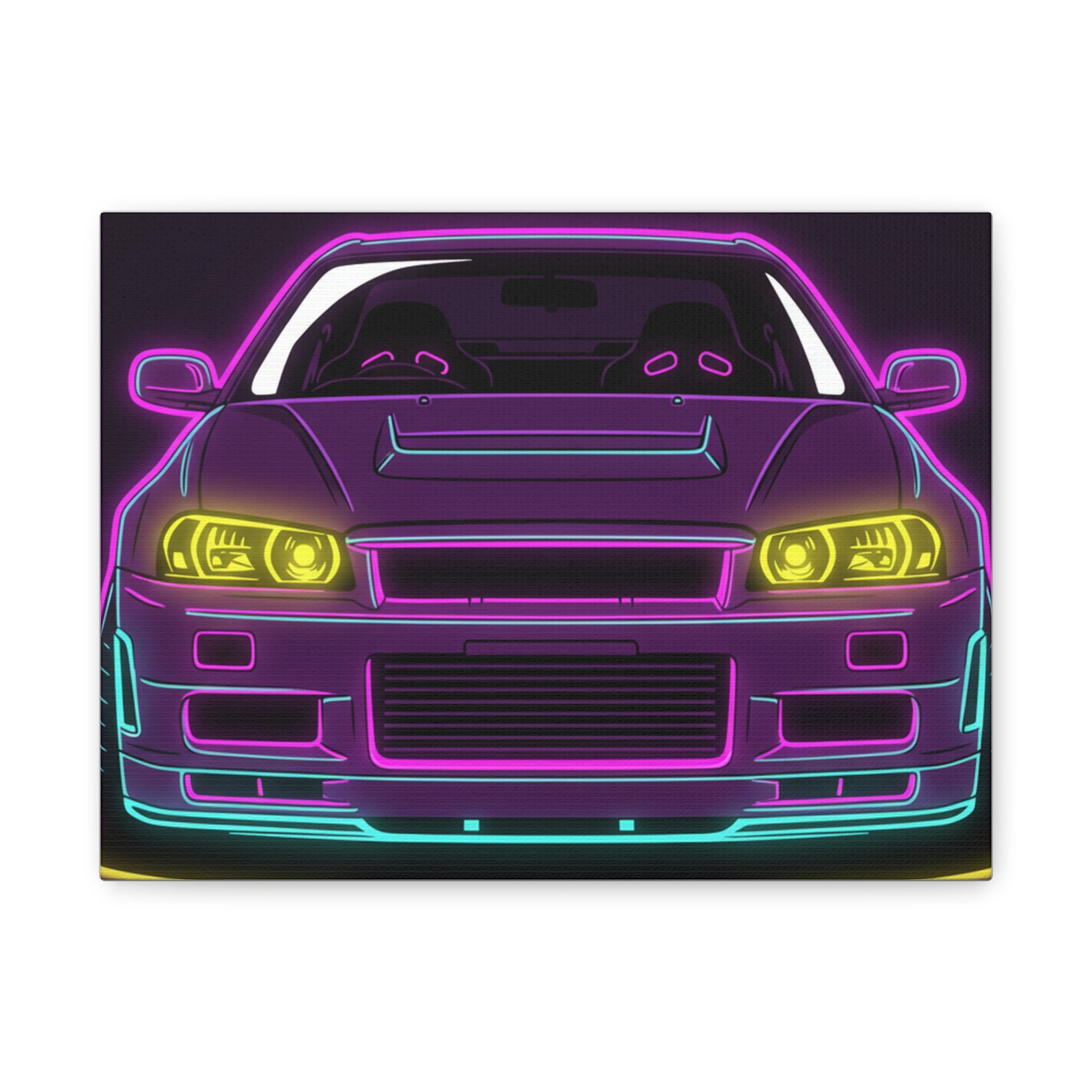 Nissan GT-R Neon Synthwave Canvas Wall Art