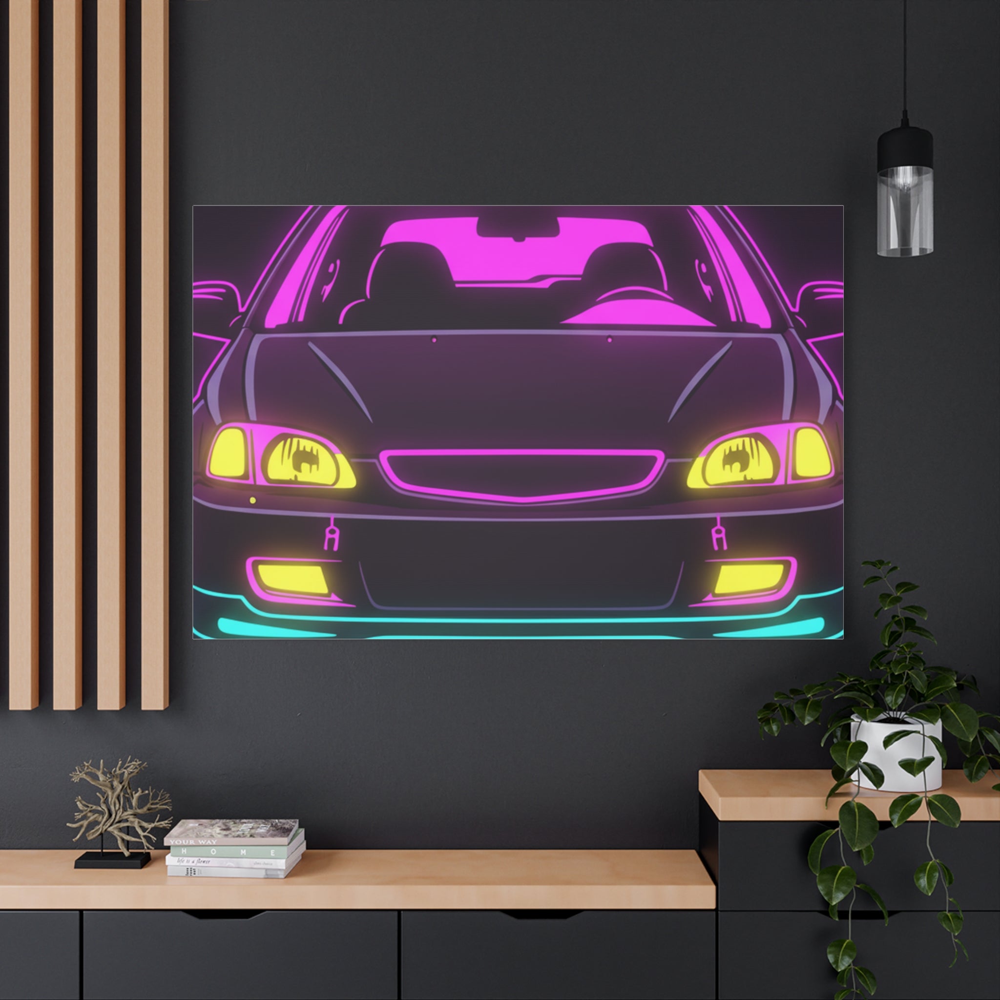 Honda Civic EK Hatch Neon Synthwave Canvas Wall Art