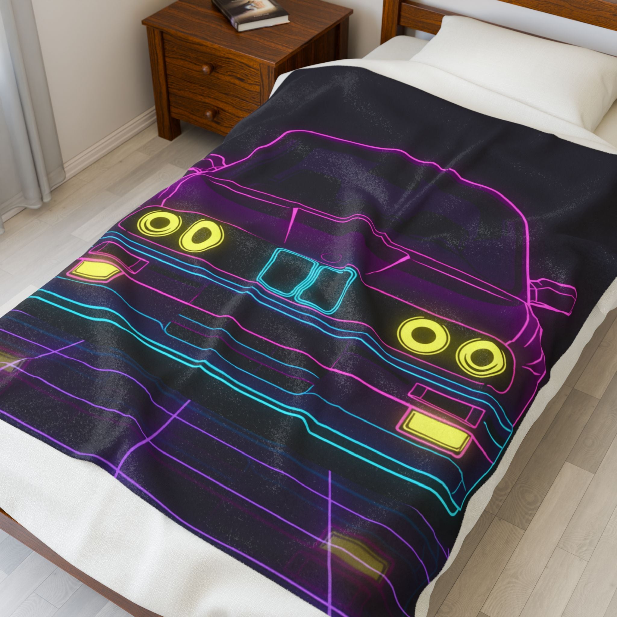 BMW E30 Neon Synthwave Velveteen Plush Blanket