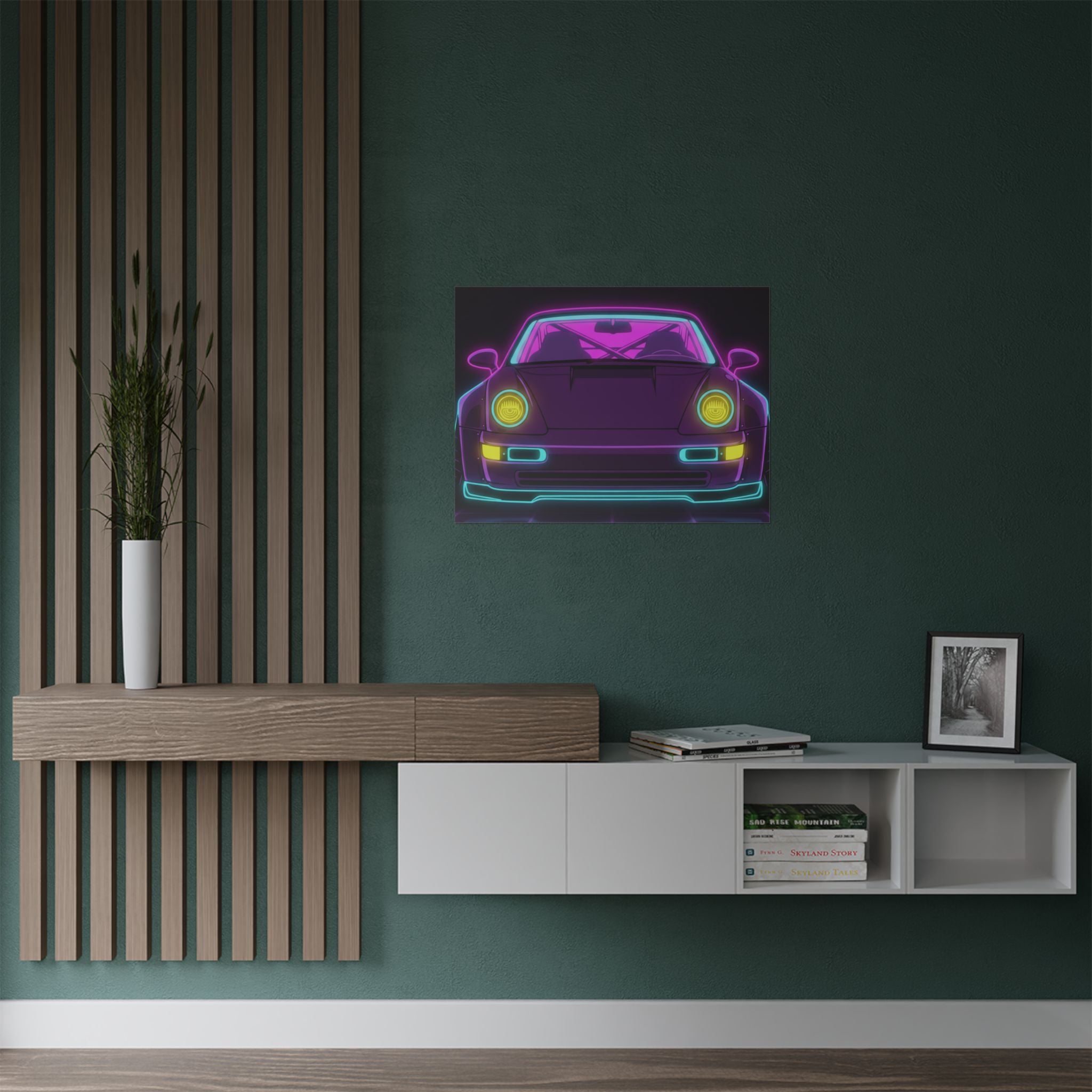 Porsche 964 Turbo Neon Synthwave Poster