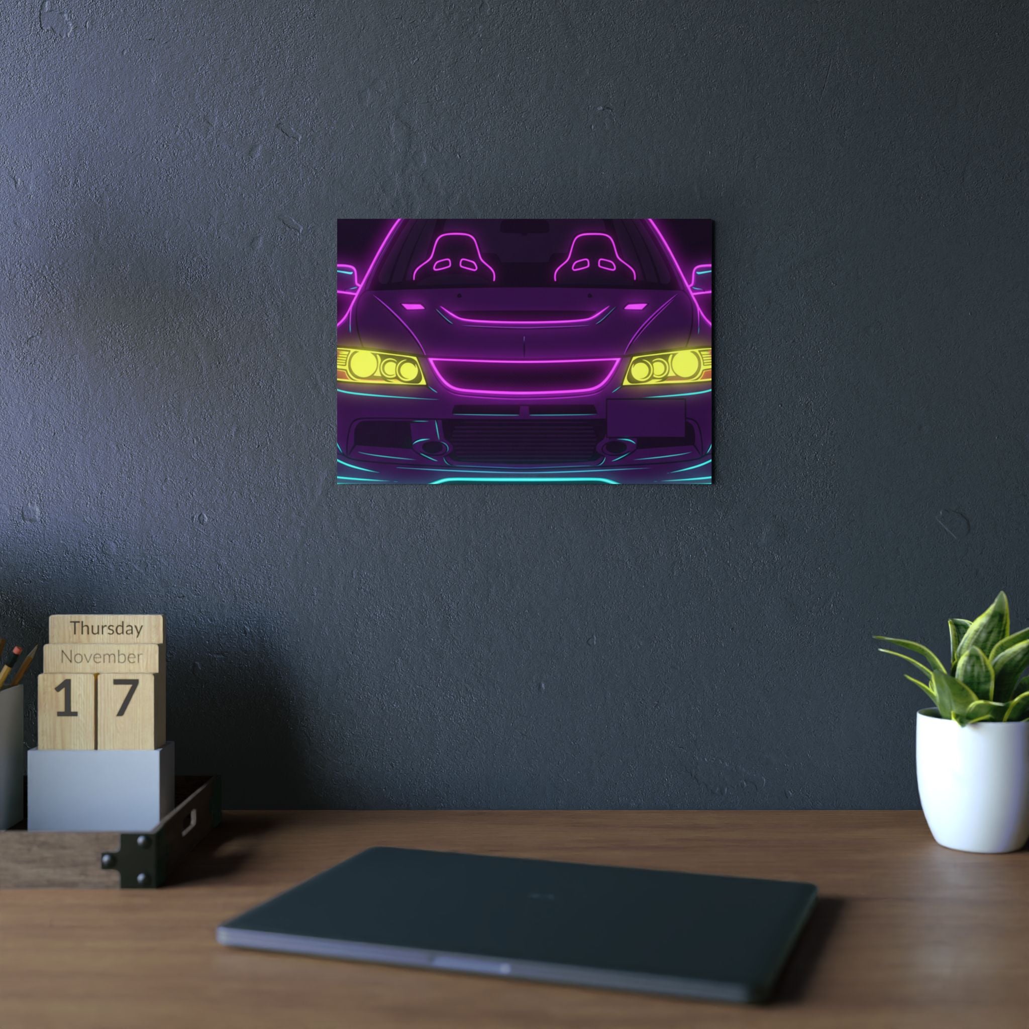 Mitsubishi Evo IX (2005-07) Neon Synthwave Metal Wall Sign