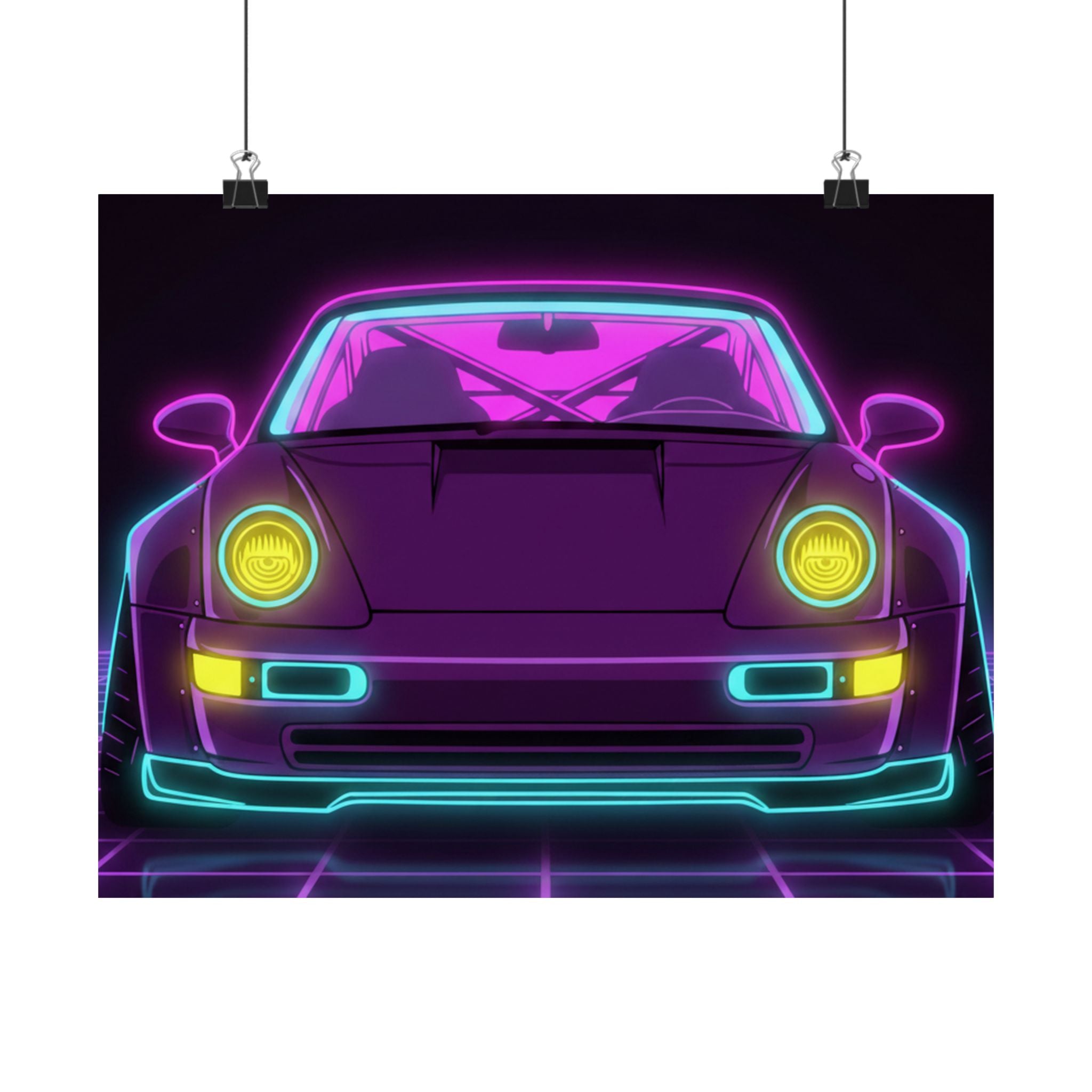 Porsche 964 Turbo Neon Synthwave Poster