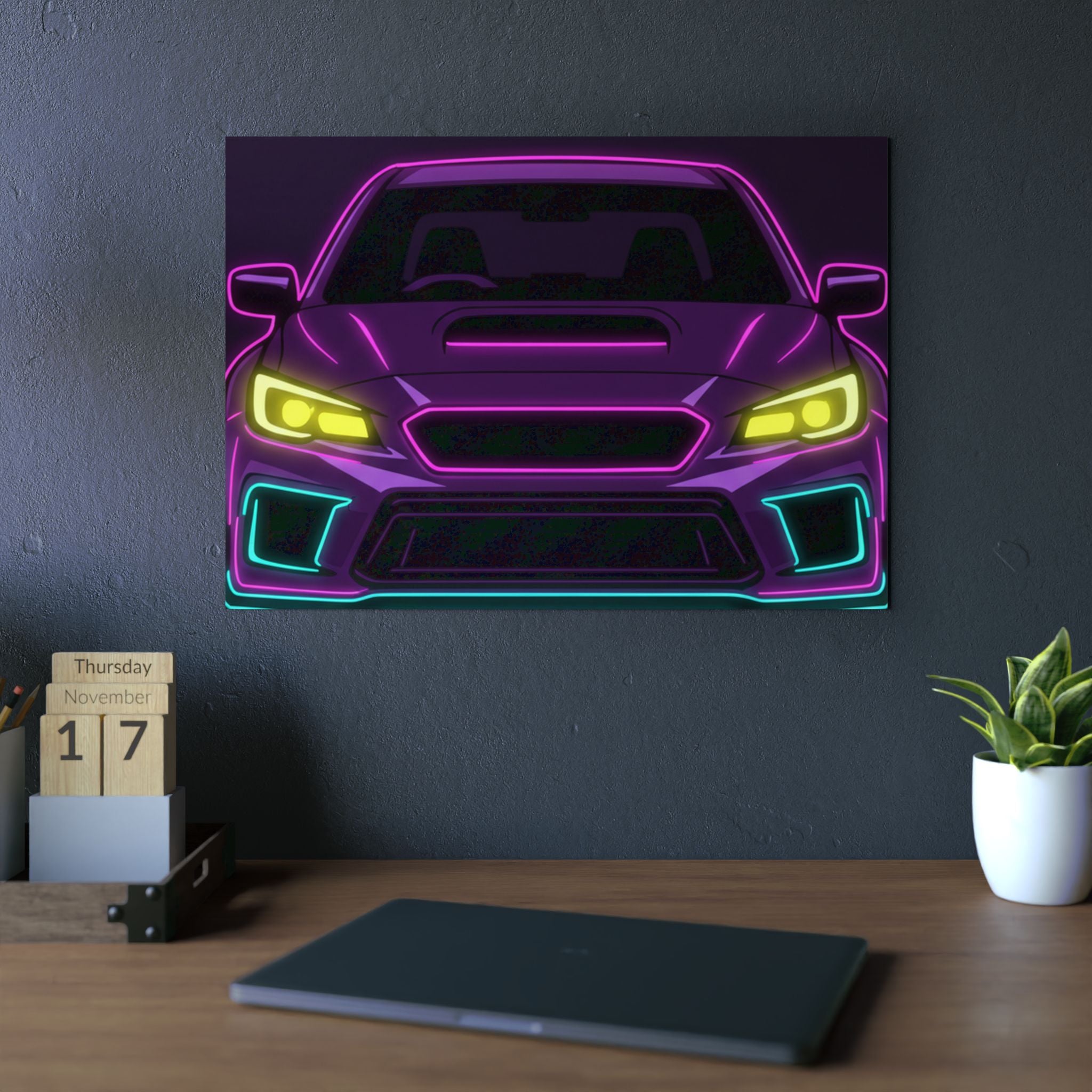 Subaru WRX STI Neon Synthwave Metal Wall Sign