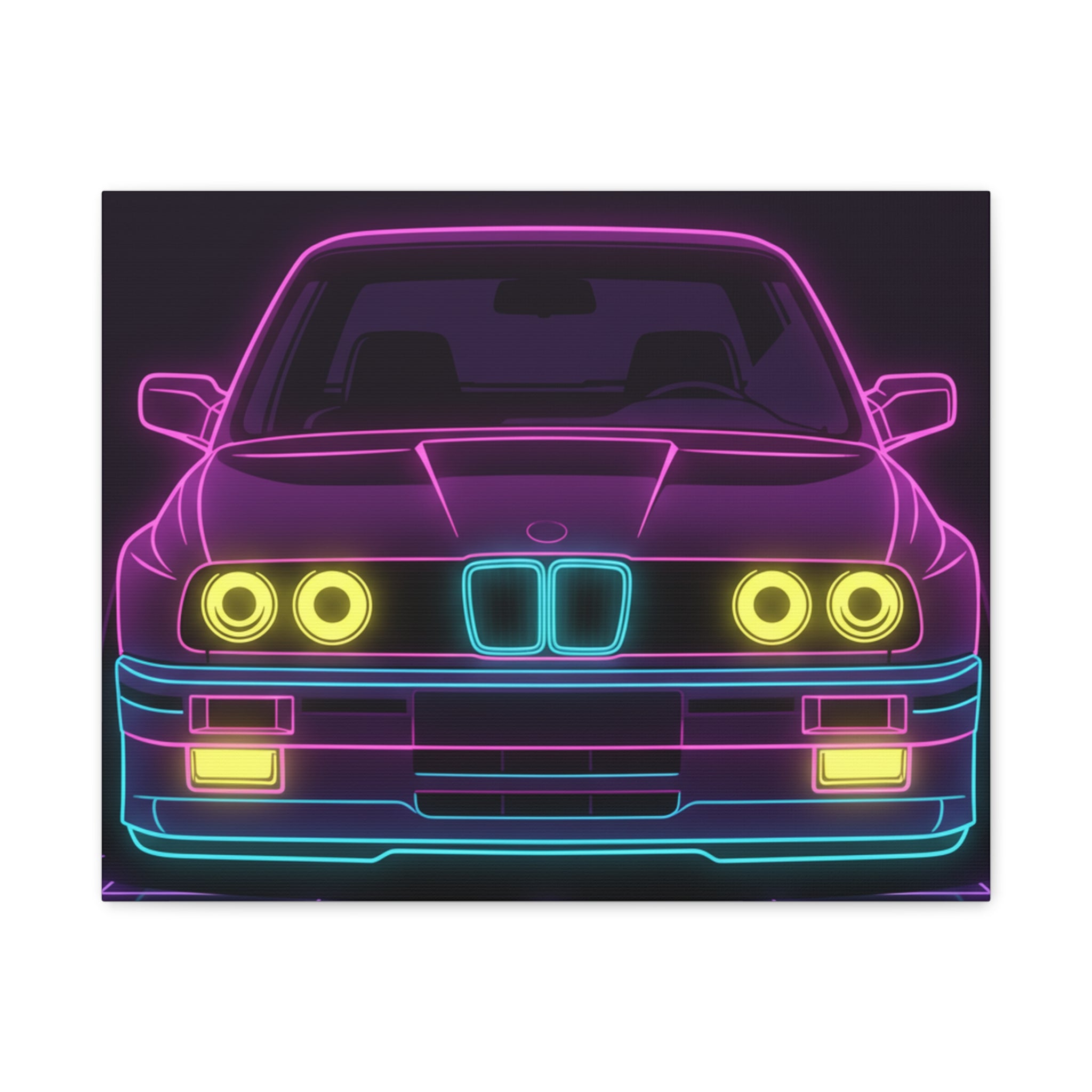 BMW E30 Neon Synthwave Canvas Wall Art