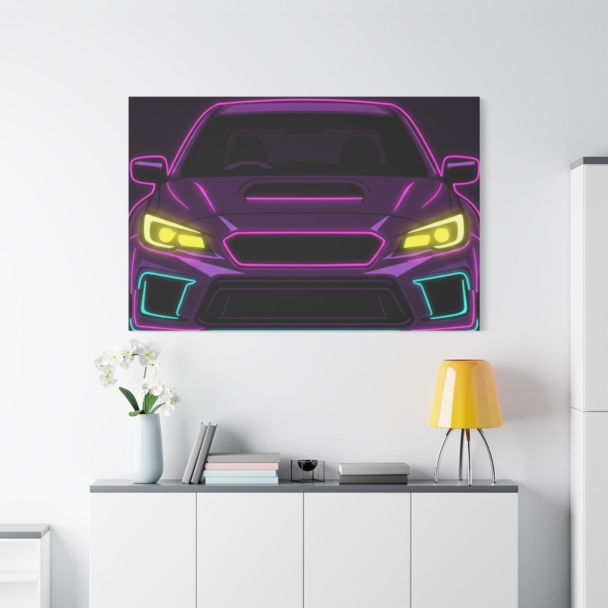 Subaru WRX STI Neon Synthwave Canvas Wall Art