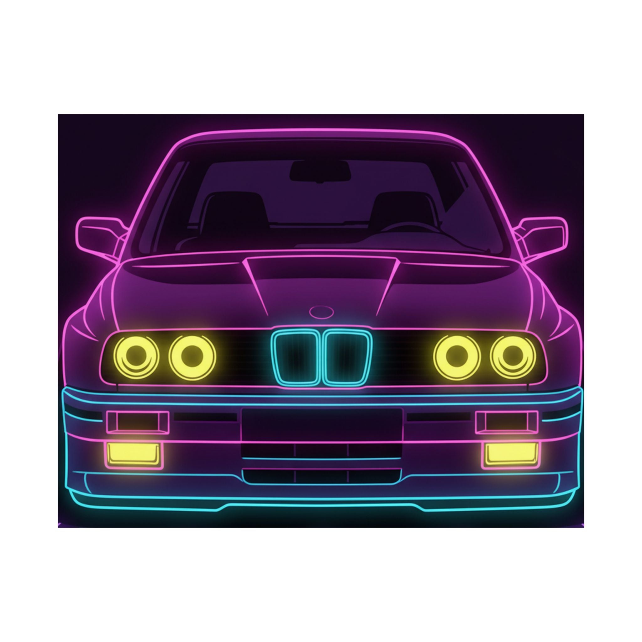 BMW E30 Neon Synthwave Poster