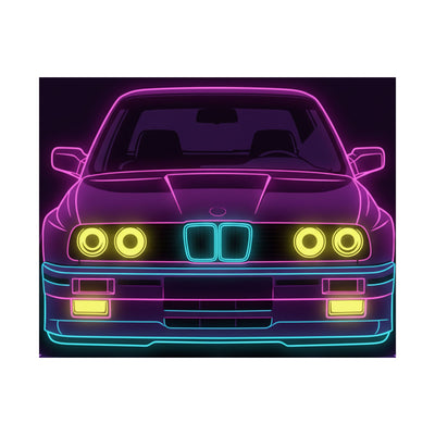 BMW E30 Neon Synthwave Poster