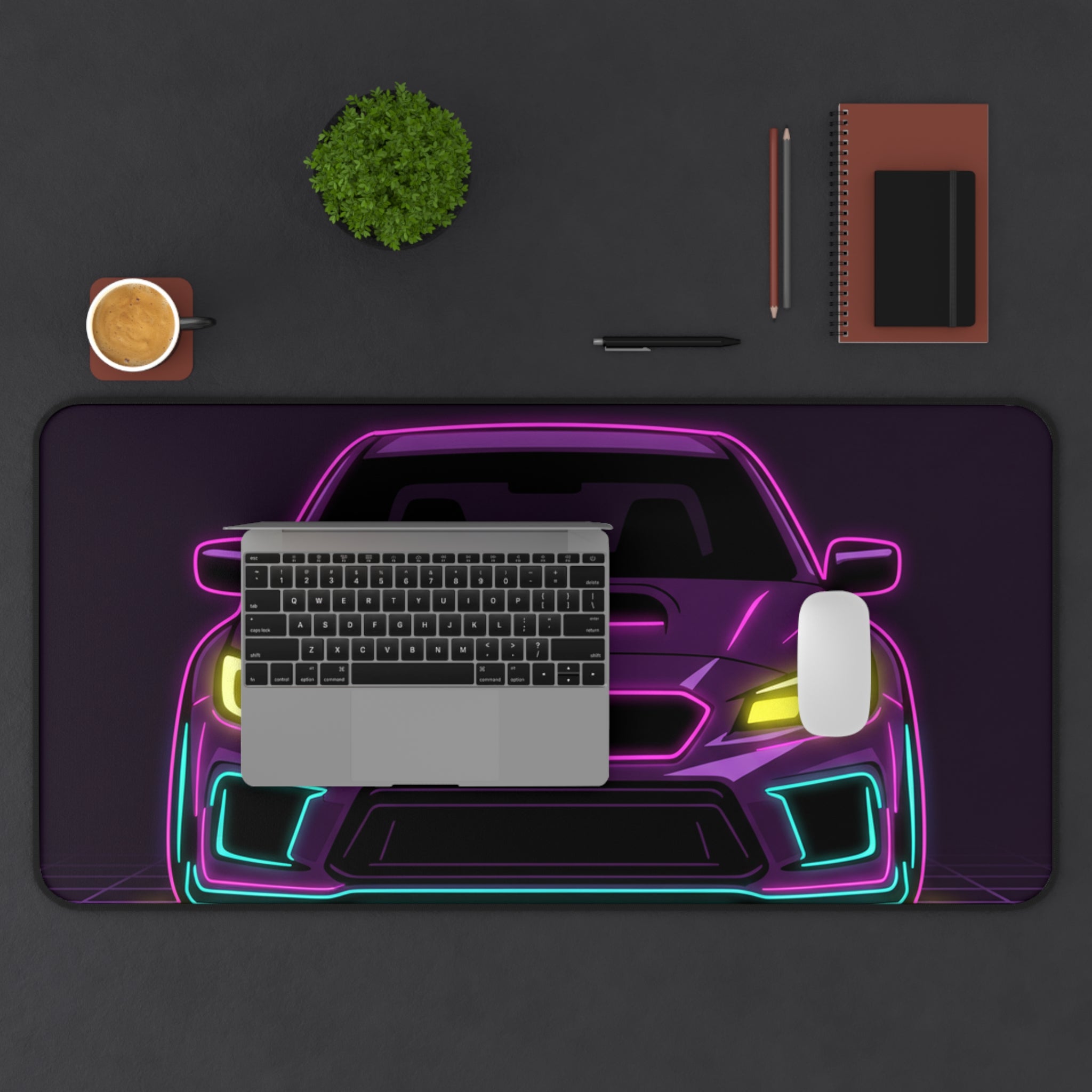 Subaru WRX STI Neon Synthwave Desk Mat
