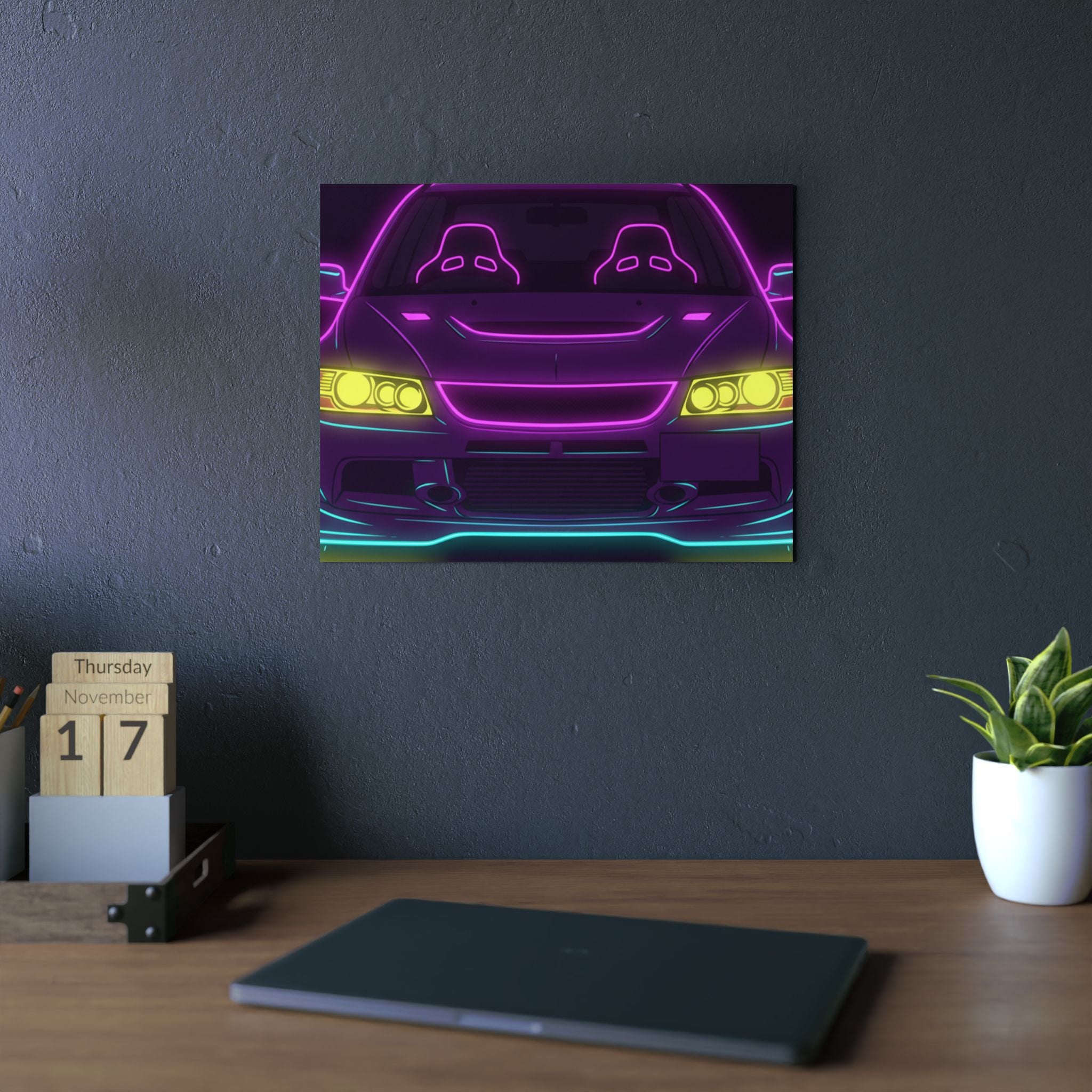 Mitsubishi Evo IX (2005-07) Neon Synthwave Metal Wall Sign