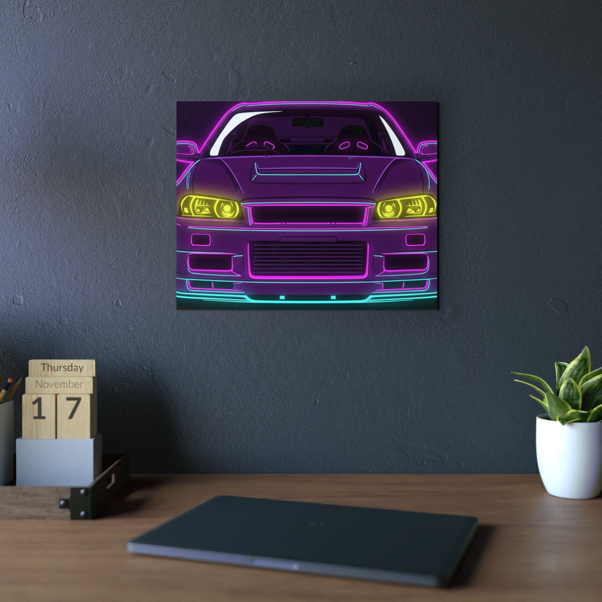 Nissan GT-R Neon Synthwave Metal Wall Sign