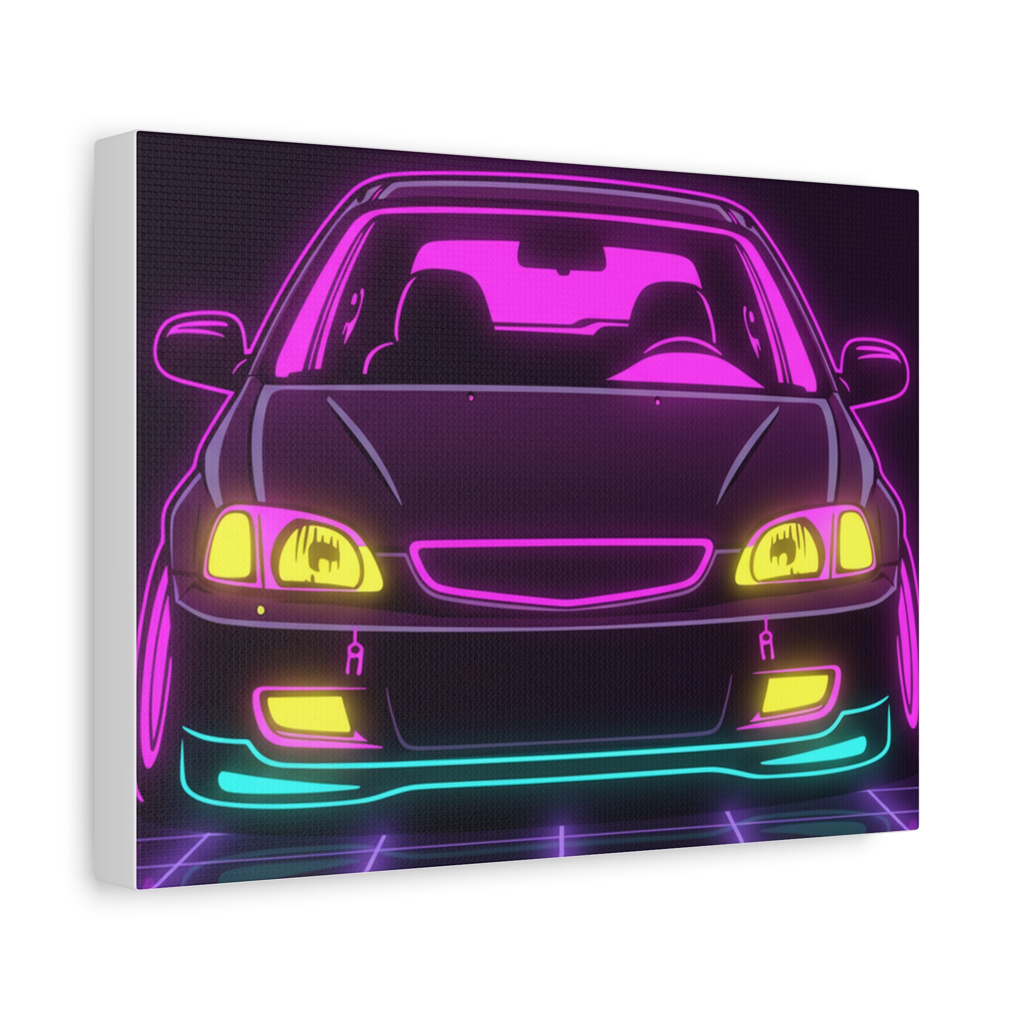 Honda Civic EK Hatch Neon Synthwave Canvas Wall Art