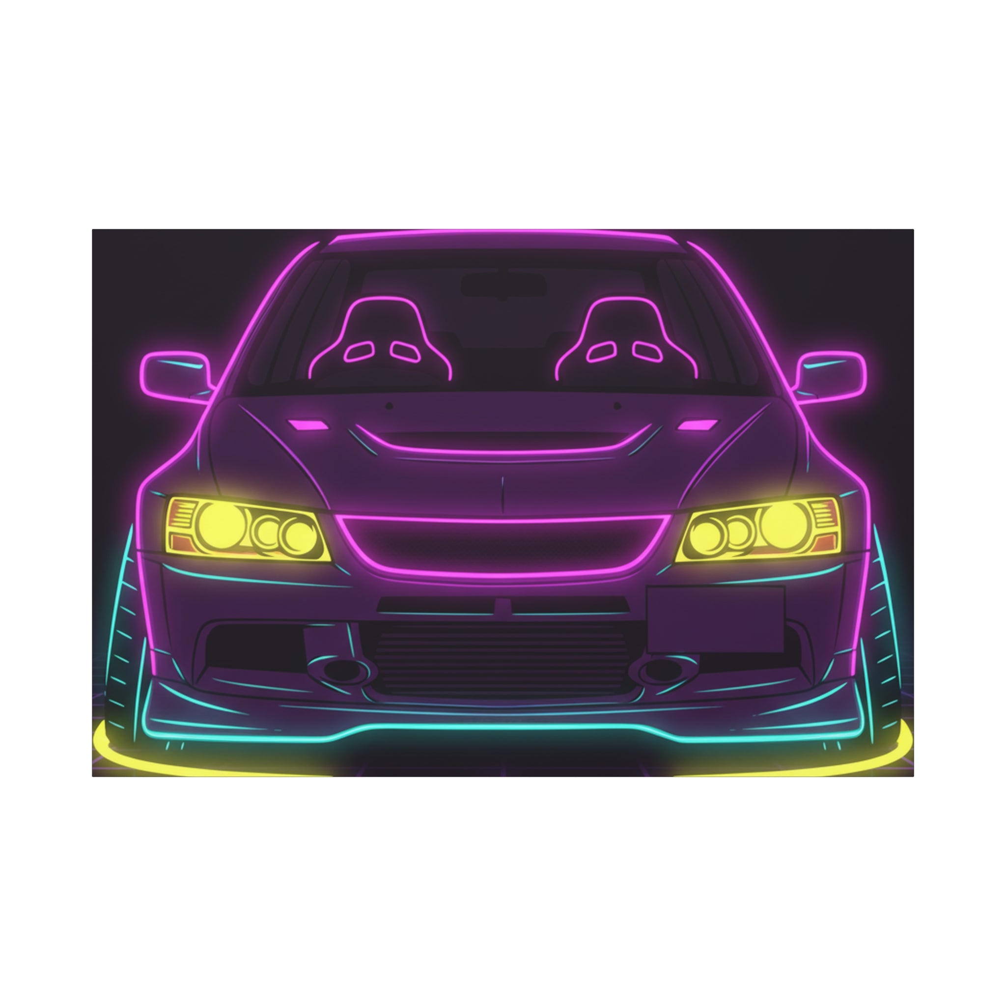 Mitsubishi Evo IX (2005-07) Neon Synthwave Canvas Wall Art