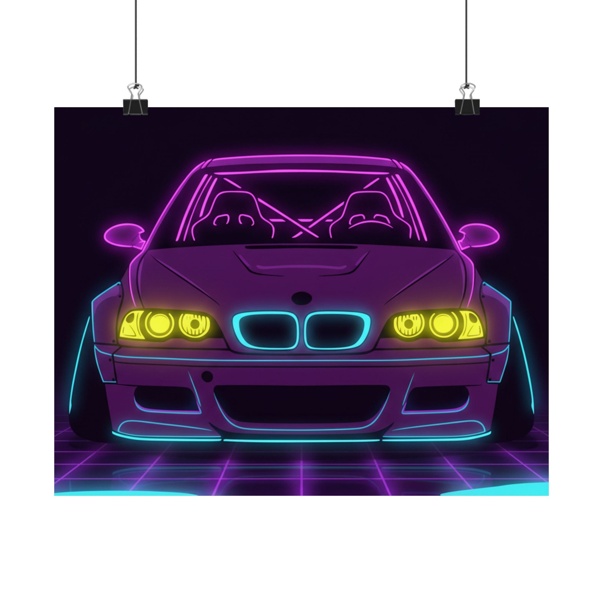 BMW E46 M3 (2000-06) Neon Synthwave Poster