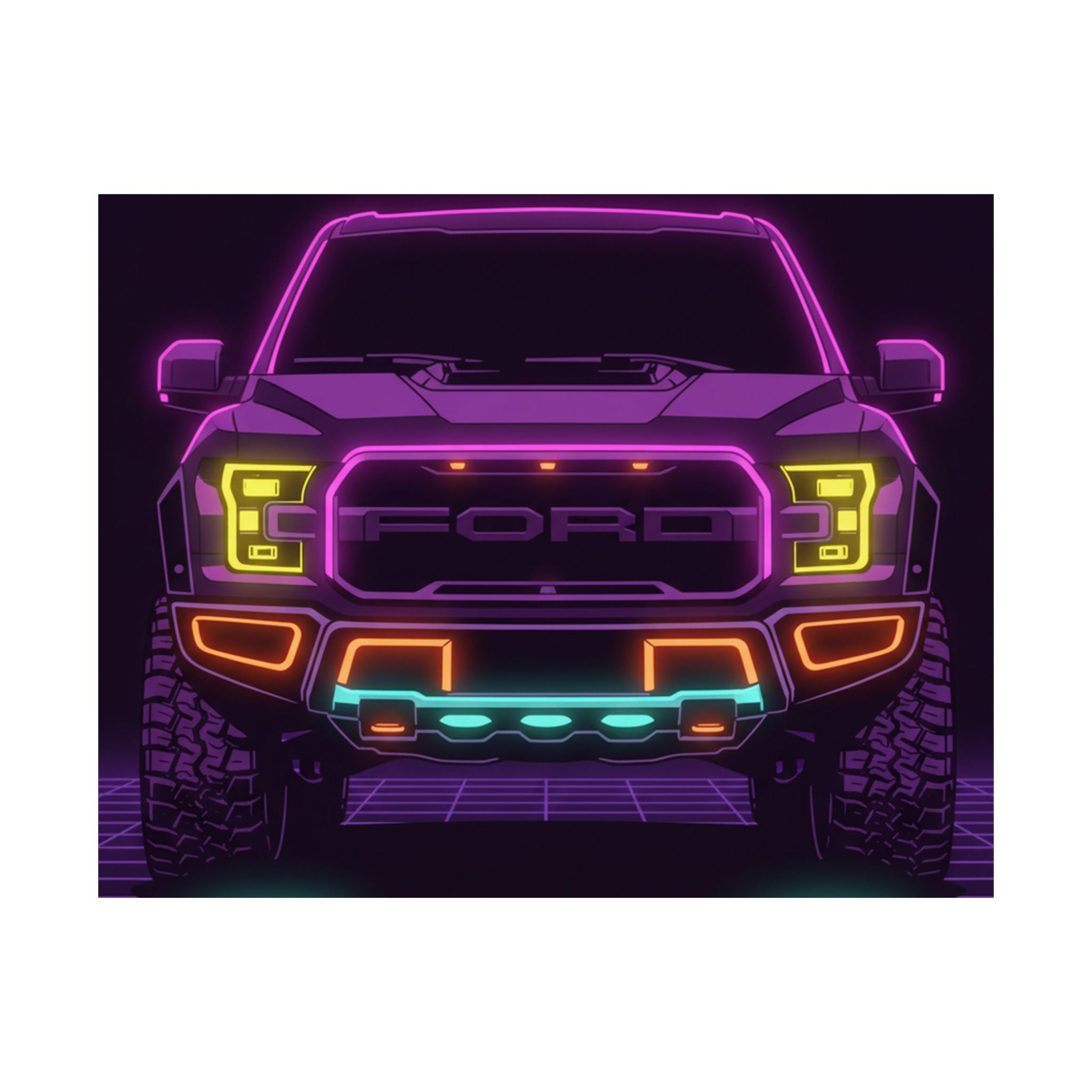 Ford F-150 Raptor Gen 2 Neon Synthwave Poster