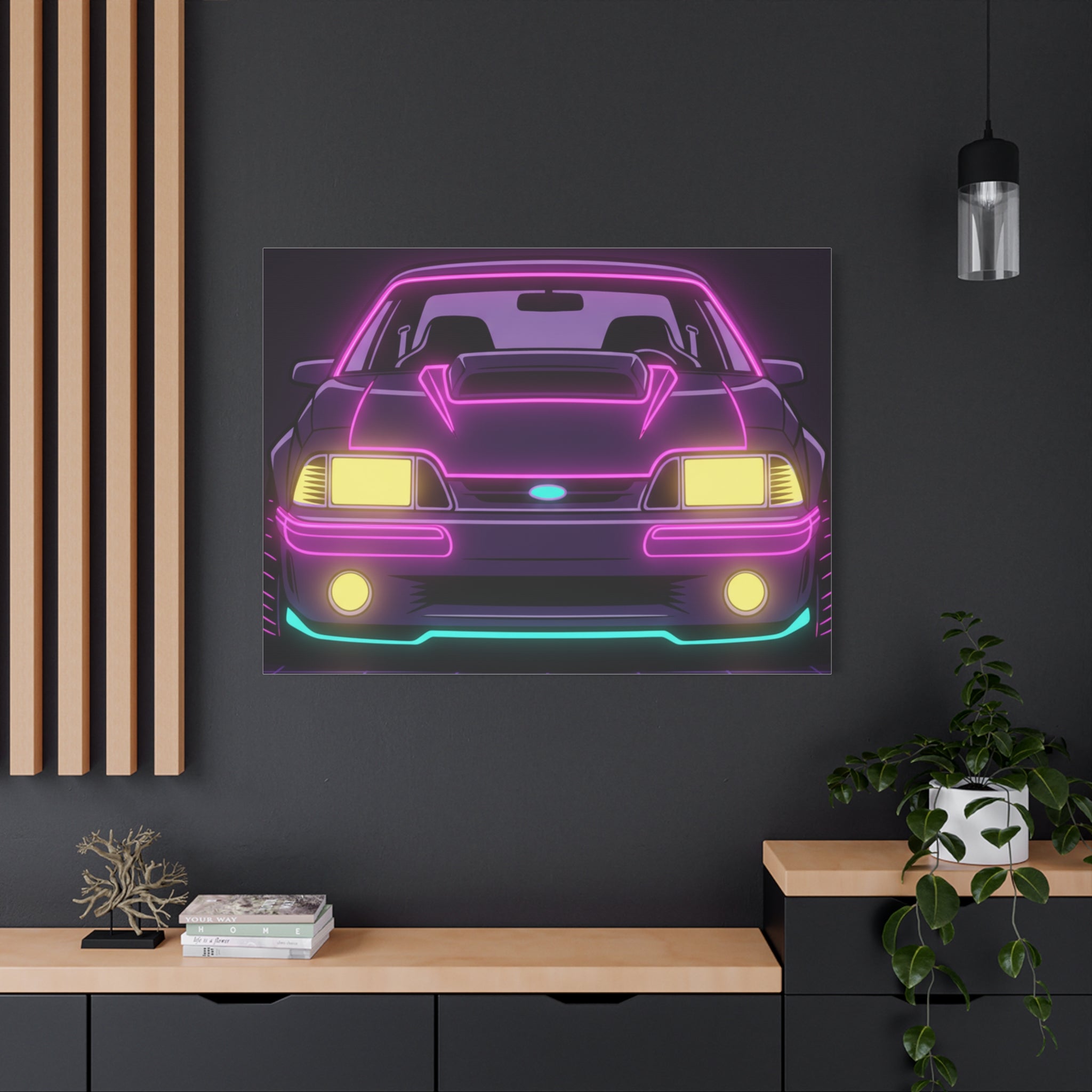 Ford Mustang Fox Body GT Neon Synthwave Canvas Wall Art