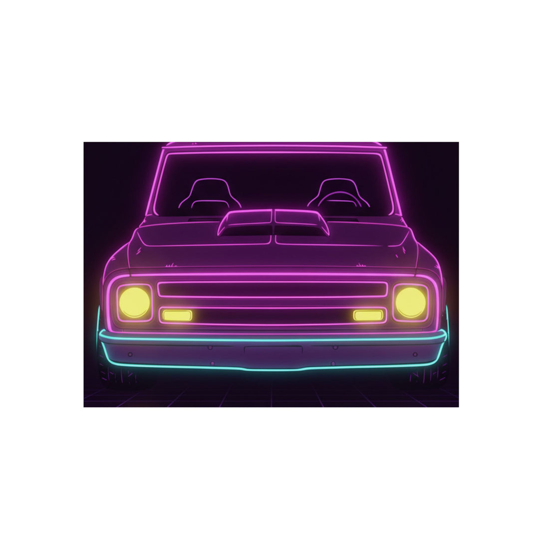 Chevy C10 Pickup (1967-72) Neon Synthwave Metal Wall Sign
