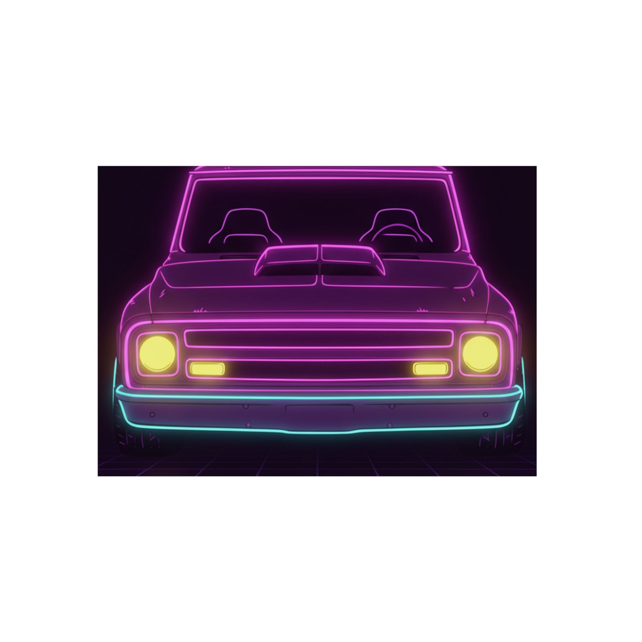 Chevy C10 Pickup (1967-72) Neon Synthwave Metal Wall Sign