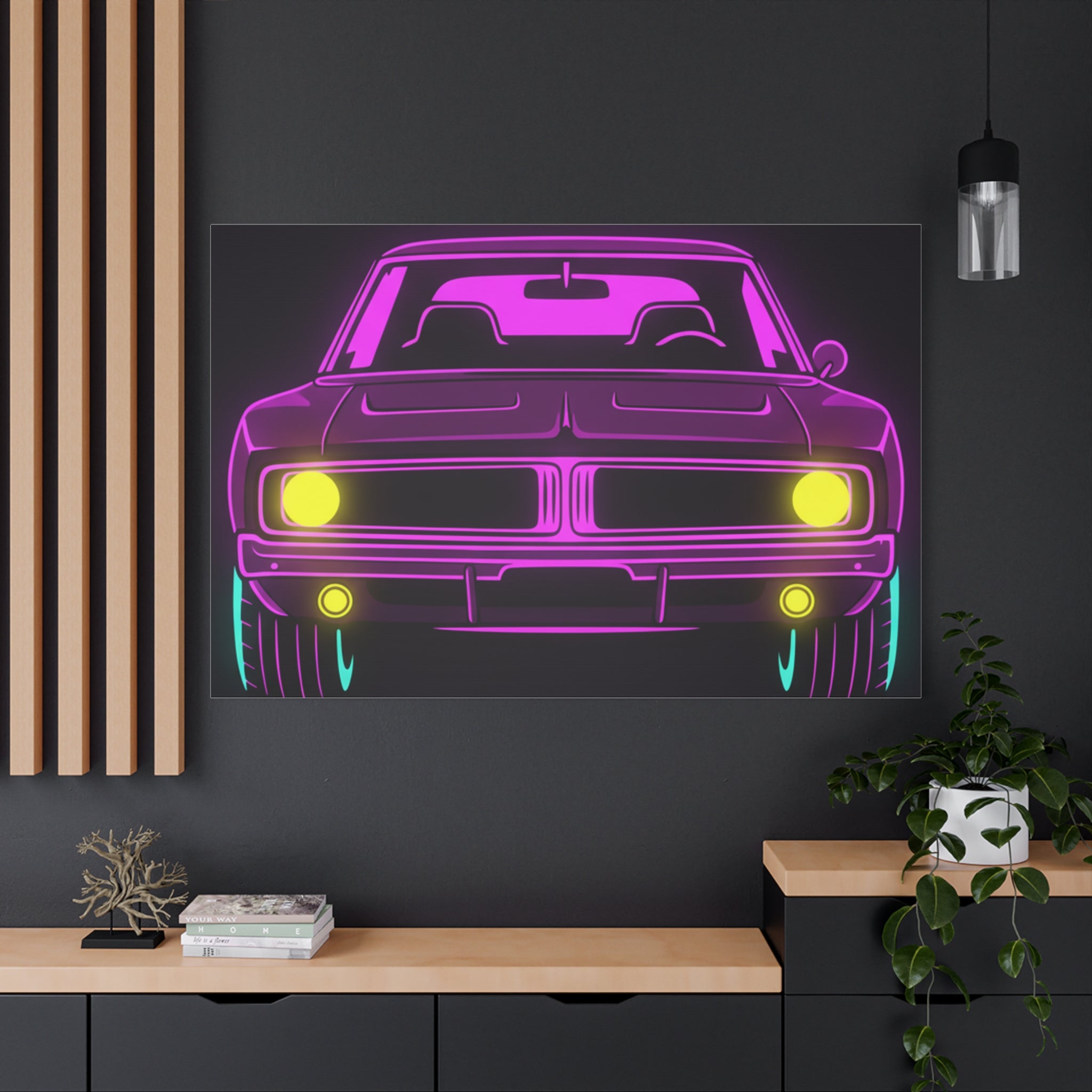Dodge Charger R/T (1968-70) Resto-Mod Neon Synthwave Canvas Wall Art